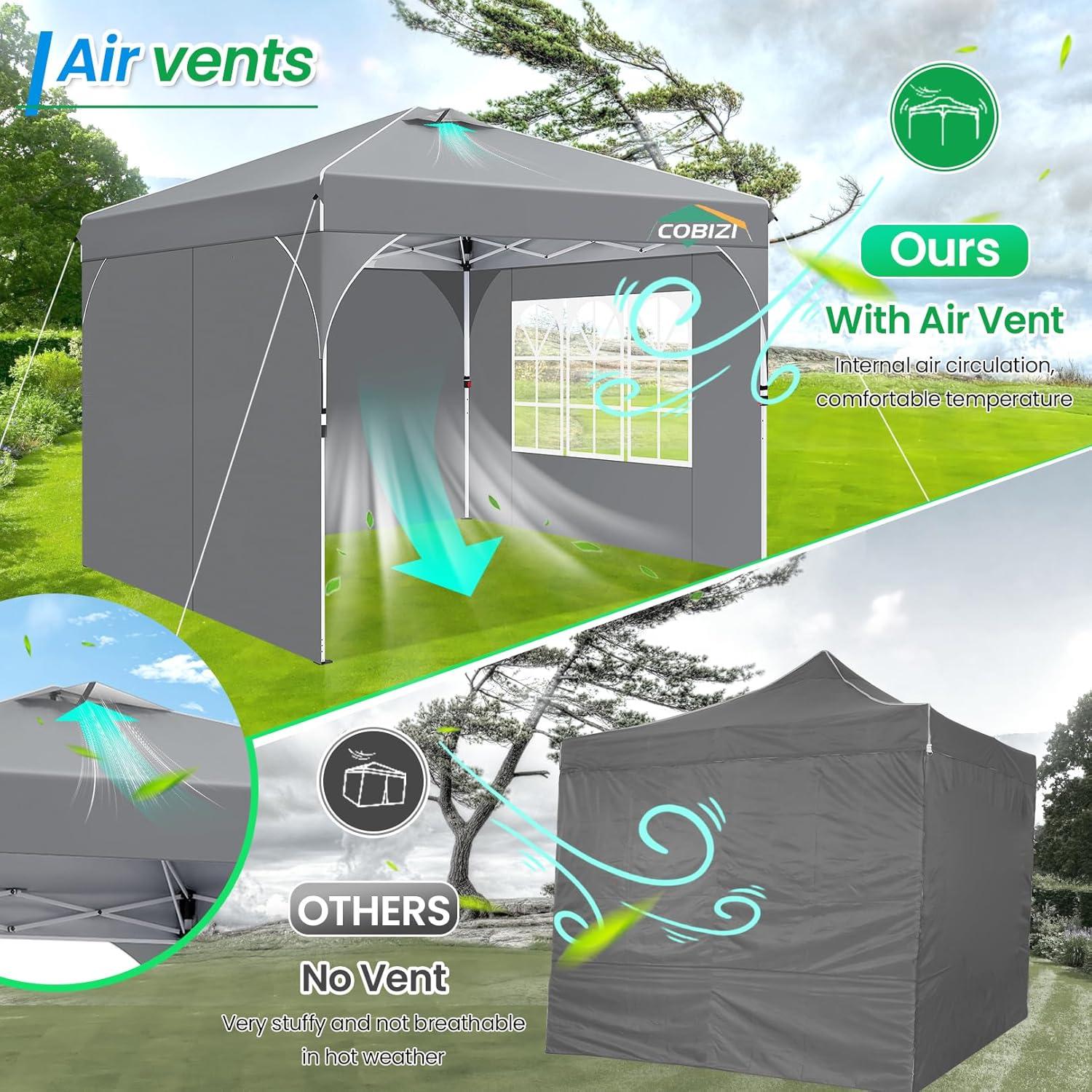 image:imageCOBIZI 10x20 Pop up Canopy Tent with 4 Sidewalls Outdoor Canopy Tent for Party with Push Center Lock amp Air Vent 2000mmWaterproof Gazebo Canopy UPF 50with 4 Sandbags12 Stakes amp 6 RopesBlackGray