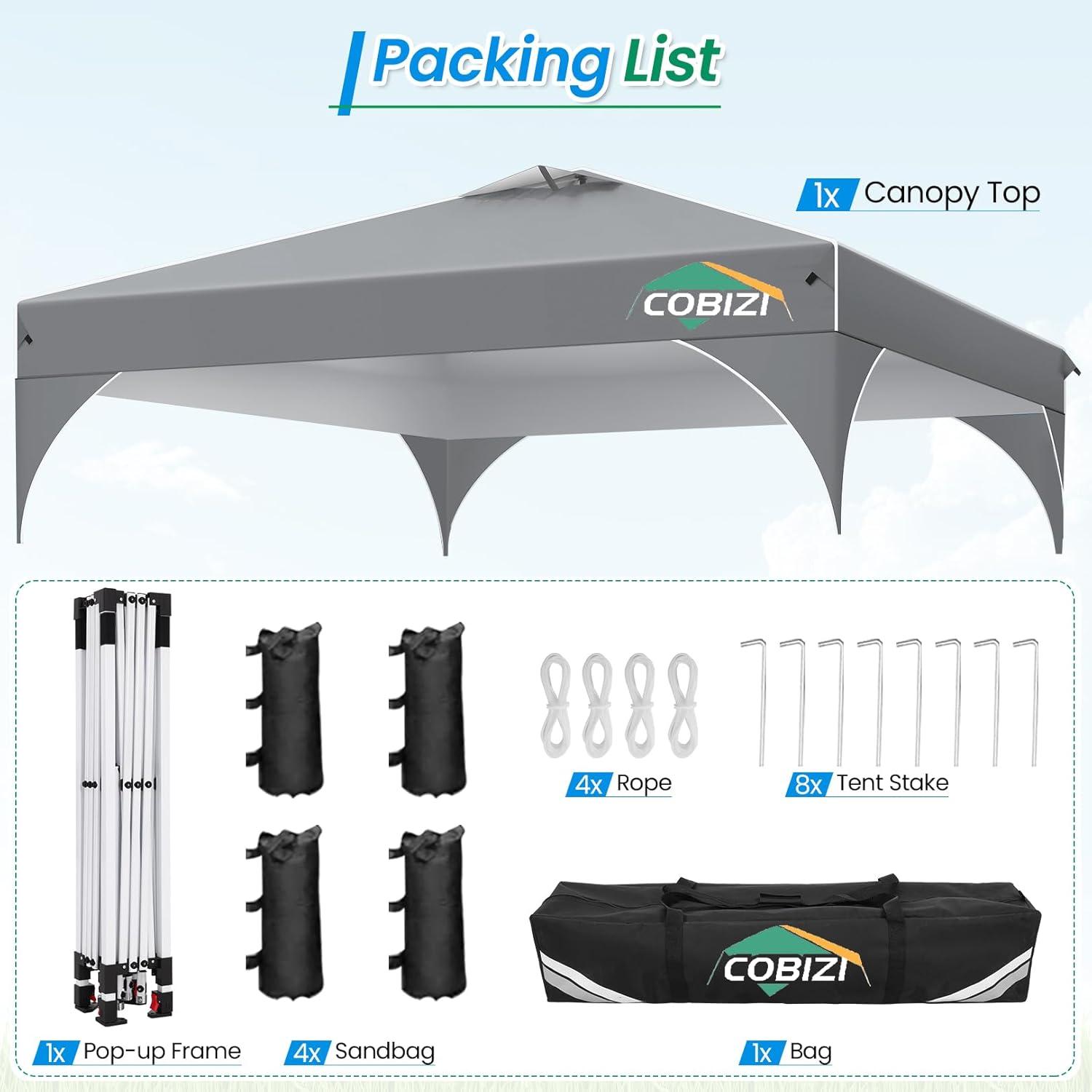 image:imageCOBIZI 10x20 Pop up Canopy Tent with 4 Sidewalls Outdoor Canopy Tent for Party with Push Center Lock amp Air Vent 2000mmWaterproof Gazebo Canopy UPF 50with 4 Sandbags12 Stakes amp 6 RopesBlackGray