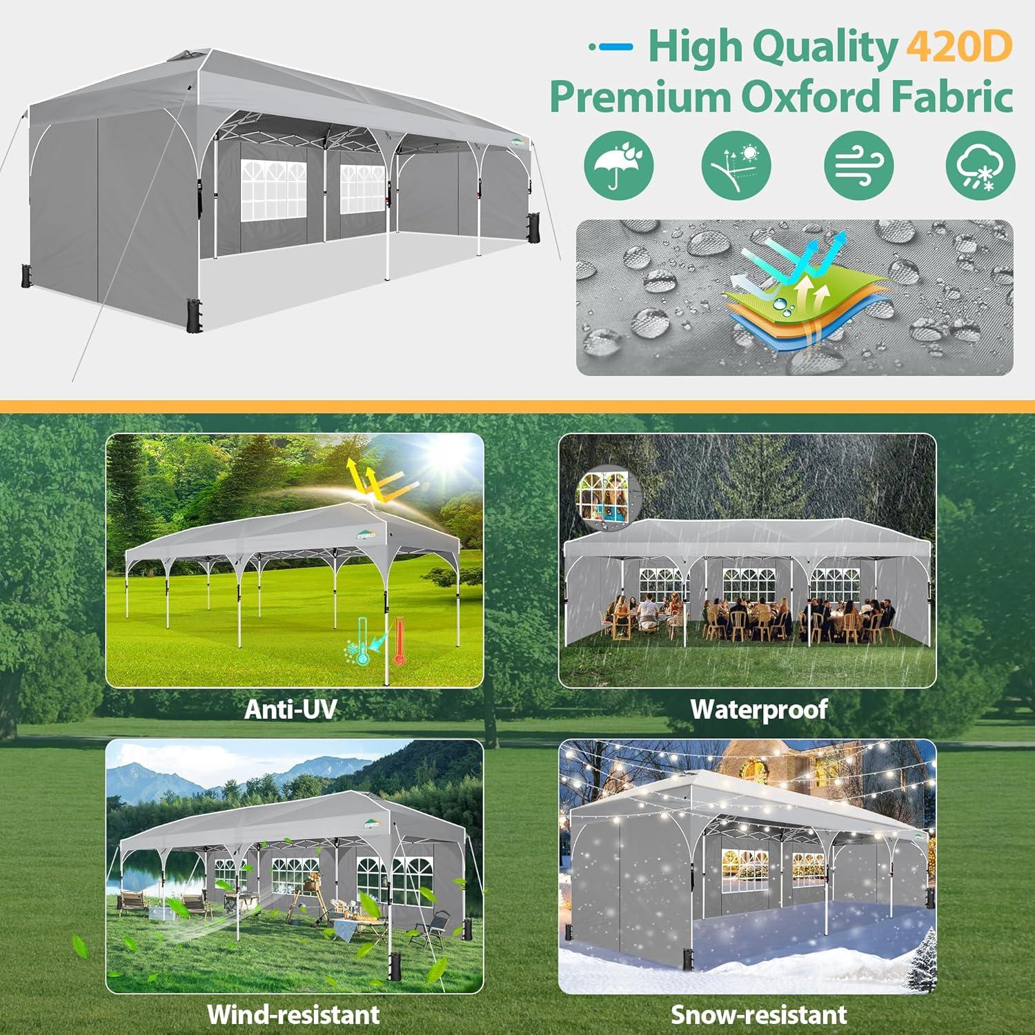 image:imageCOBIZI 10x20 Pop up Canopy Tent with 4 Sidewalls Outdoor Canopy Tent for Party with Push Center Lock amp Air Vent 2000mmWaterproof Gazebo Canopy UPF 50with 4 Sandbags12 Stakes amp 6 RopesBlackGray