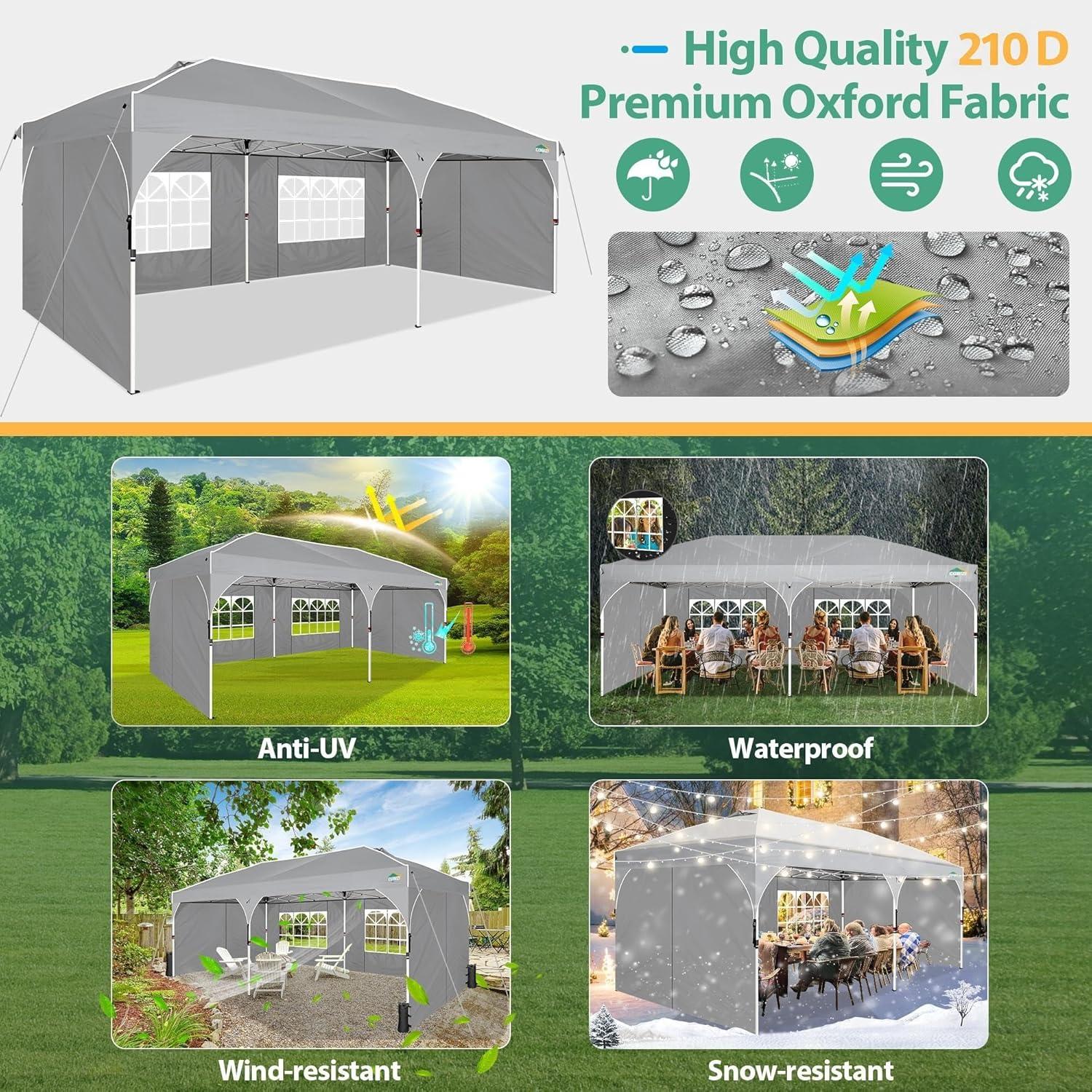 image:imageCOBIZI 10x20 Pop up Canopy Tent with 4 Sidewalls Outdoor Canopy Tent for Party with Push Center Lock amp Air Vent 2000mmWaterproof Gazebo Canopy UPF 50with 4 Sandbags12 Stakes amp 6 RopesBlackGray