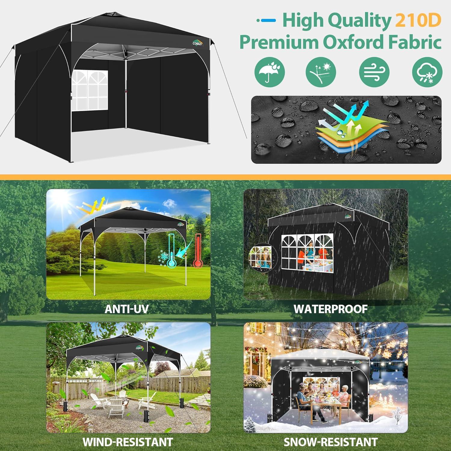 image:imageCOBIZI 10x20 Pop up Canopy Tent with 4 Sidewalls Outdoor Canopy Tent for Party with Push Center Lock amp Air Vent 2000mmWaterproof Gazebo Canopy UPF 50with 4 Sandbags12 Stakes amp 6 RopesBlackBlack