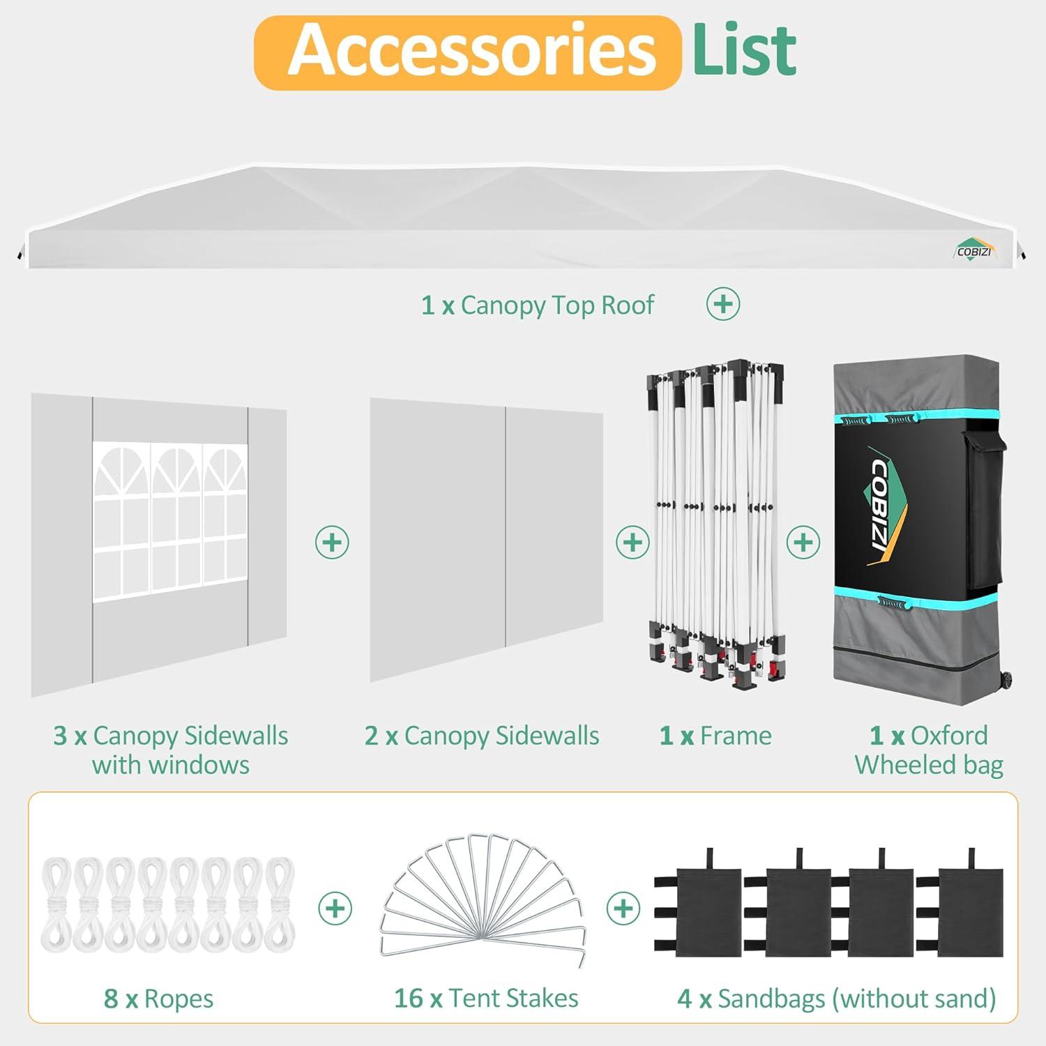 image:imageCOBIZI 10x20 Pop up Canopy Tent with 4 Sidewalls Outdoor Canopy Tent for Party with Push Center Lock amp Air Vent 2000mmWaterproof Gazebo Canopy UPF 50with 4 Sandbags12 Stakes amp 6 RopesBlackWhite