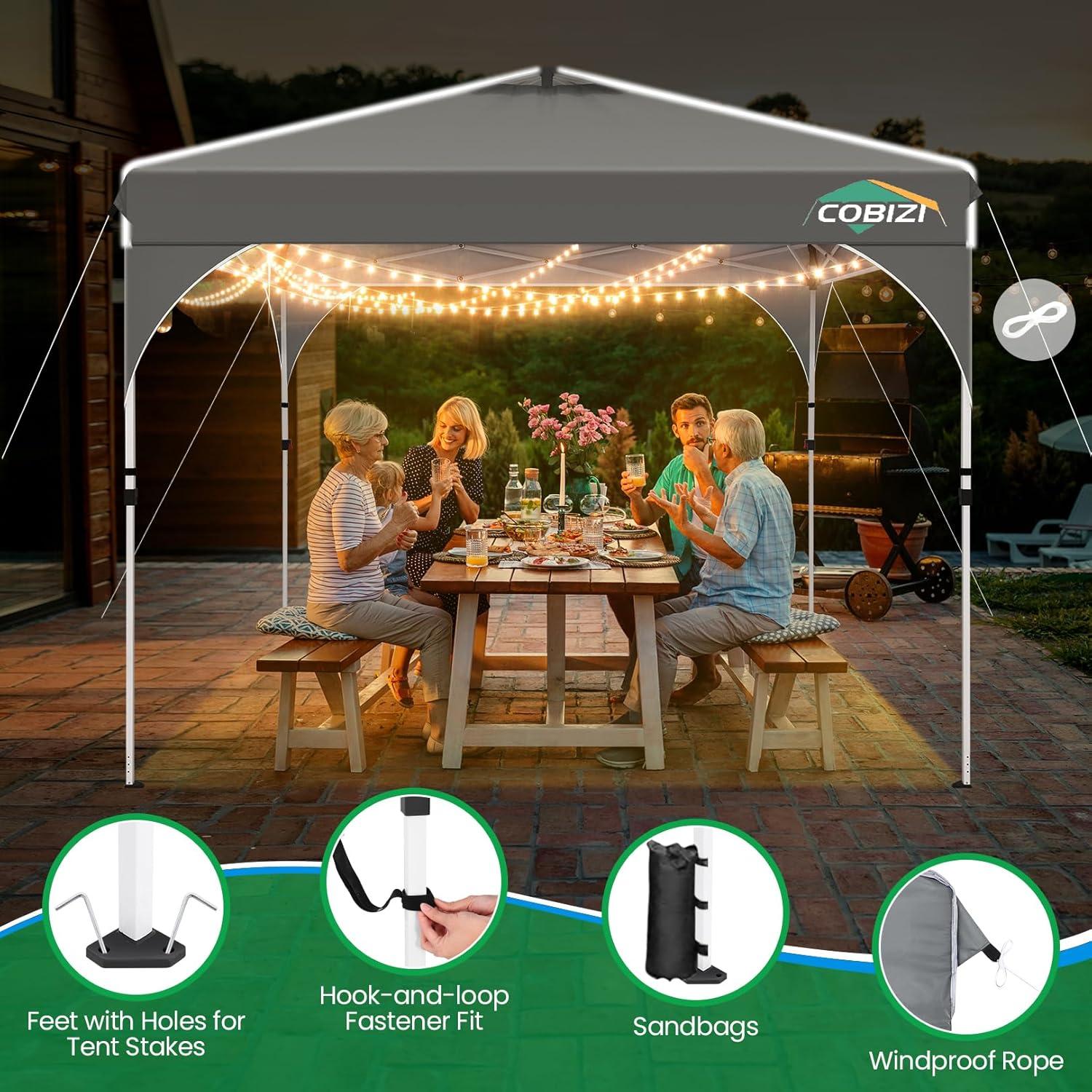 image:imageCOBIZI 10x20 Pop up Canopy Tent with 4 Sidewalls Outdoor Canopy Tent for Party with Push Center Lock amp Air Vent 2000mmWaterproof Gazebo Canopy UPF 50with 4 Sandbags12 Stakes amp 6 RopesBlackGray