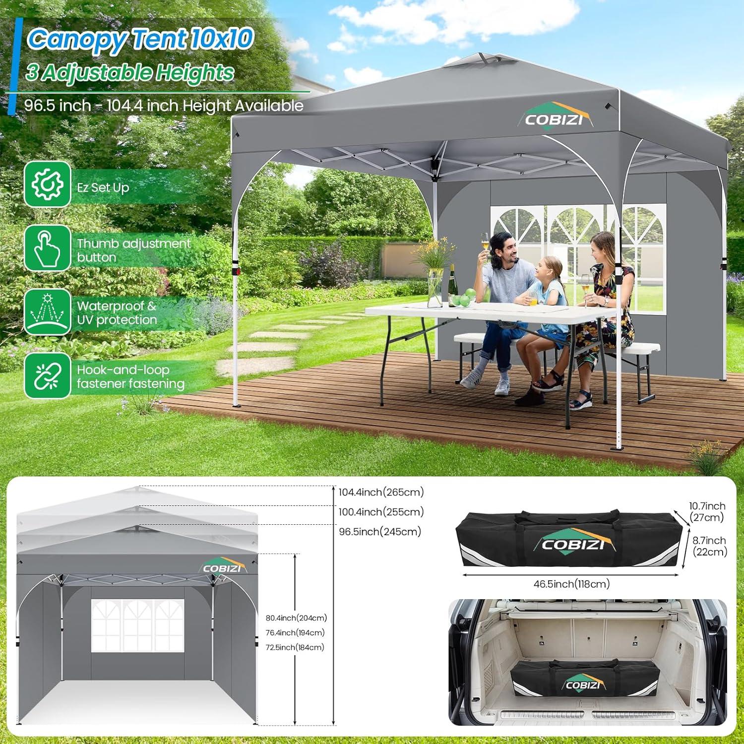 image:imageCOBIZI 10x20 Pop up Canopy Tent with 4 Sidewalls Outdoor Canopy Tent for Party with Push Center Lock amp Air Vent 2000mmWaterproof Gazebo Canopy UPF 50with 4 Sandbags12 Stakes amp 6 RopesBlackGray