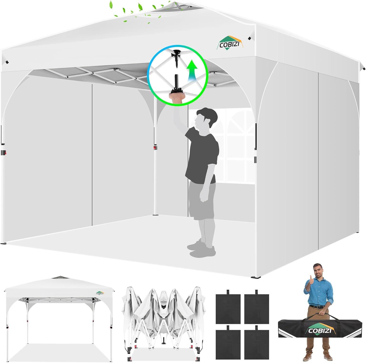 image:imageCOBIZI 10x20 Pop up Canopy Tent with 4 Sidewalls Outdoor Canopy Tent for Party with Push Center Lock amp Air Vent 2000mmWaterproof Gazebo Canopy UPF 50with 4 Sandbags12 Stakes amp 6 RopesBlackWhite