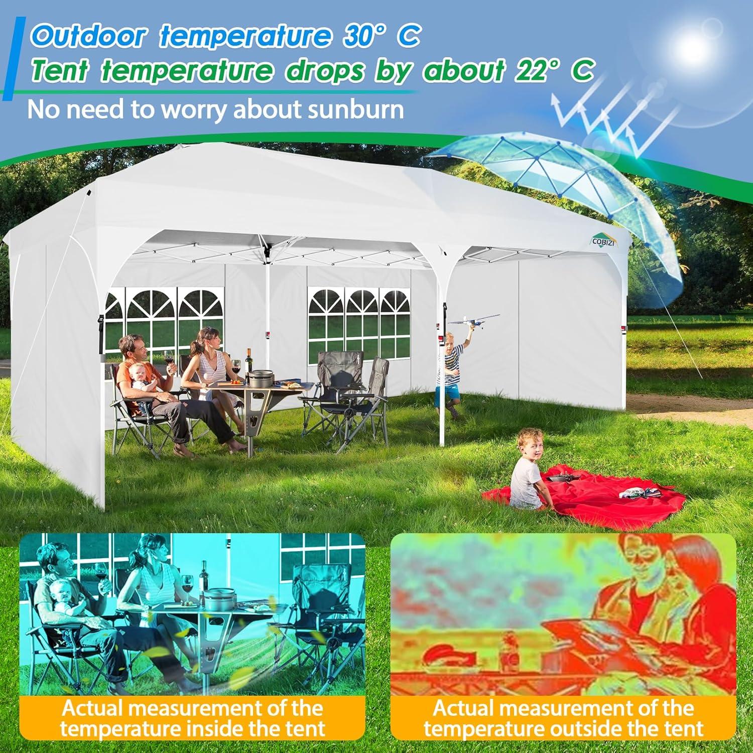 image:imageCOBIZI 10x20 Pop up Canopy Tent with 4 Sidewalls Outdoor Canopy Tent for Party with Push Center Lock amp Air Vent 2000mmWaterproof Gazebo Canopy UPF 50with 4 Sandbags12 Stakes amp 6 RopesBlackWhite