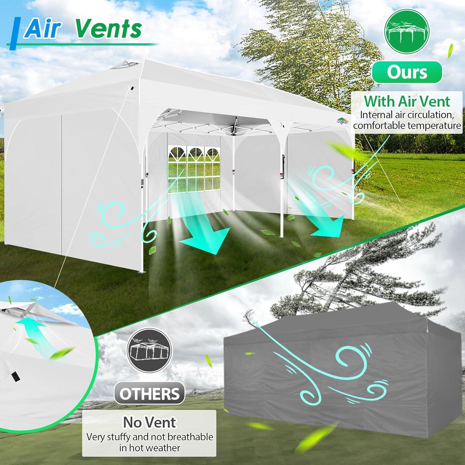 image:imageCOBIZI 10x20 Pop up Canopy Tent with 4 Sidewalls Outdoor Canopy Tent for Party with Push Center Lock amp Air Vent 2000mmWaterproof Gazebo Canopy UPF 50with 4 Sandbags12 Stakes amp 6 RopesBlackWhite
