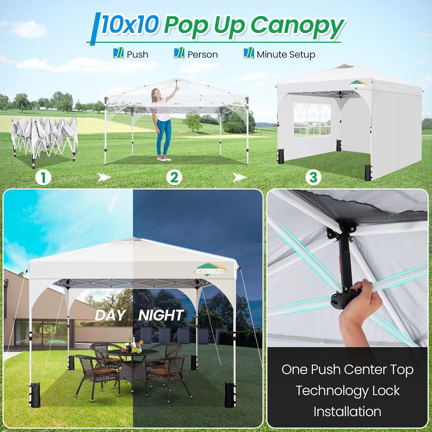 image:imageCOBIZI 10x20 Pop up Canopy Tent with 4 Sidewalls Outdoor Canopy Tent for Party with Push Center Lock amp Air Vent 2000mmWaterproof Gazebo Canopy UPF 50with 4 Sandbags12 Stakes amp 6 RopesBlackWhite