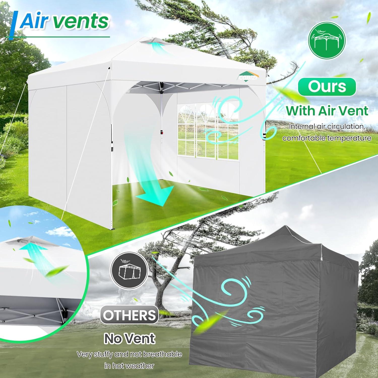 image:imageCOBIZI 10x20 Pop up Canopy Tent with 4 Sidewalls Outdoor Canopy Tent for Party with Push Center Lock amp Air Vent 2000mmWaterproof Gazebo Canopy UPF 50with 4 Sandbags12 Stakes amp 6 RopesBlackWhite