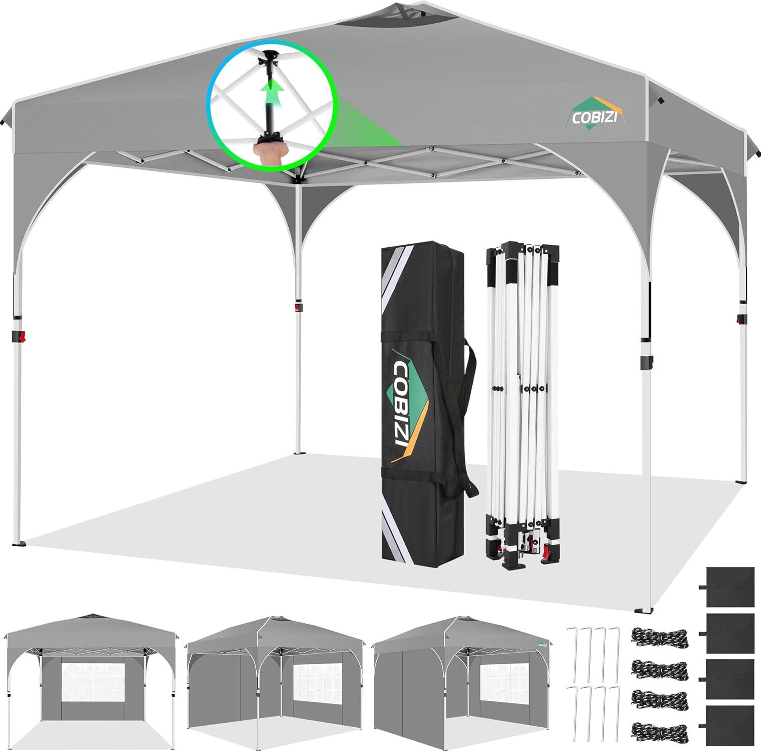 image:imageCOBIZI 10x20 Pop up Canopy Tent with 4 Sidewalls Outdoor Canopy Tent for Party with Push Center Lock amp Air Vent 2000mmWaterproof Gazebo Canopy UPF 50with 4 Sandbags12 Stakes amp 6 RopesBlackGray