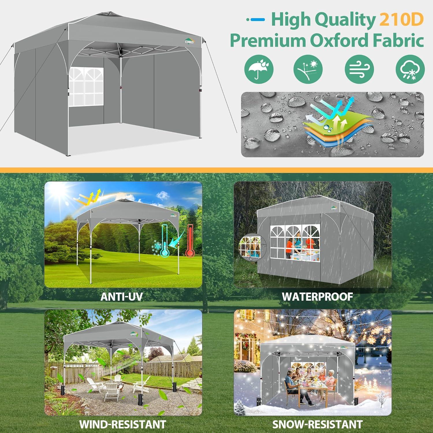 image:imageCOBIZI 10x20 Pop up Canopy Tent with 4 Sidewalls Outdoor Canopy Tent for Party with Push Center Lock amp Air Vent 2000mmWaterproof Gazebo Canopy UPF 50with 4 Sandbags12 Stakes amp 6 RopesBlackGray