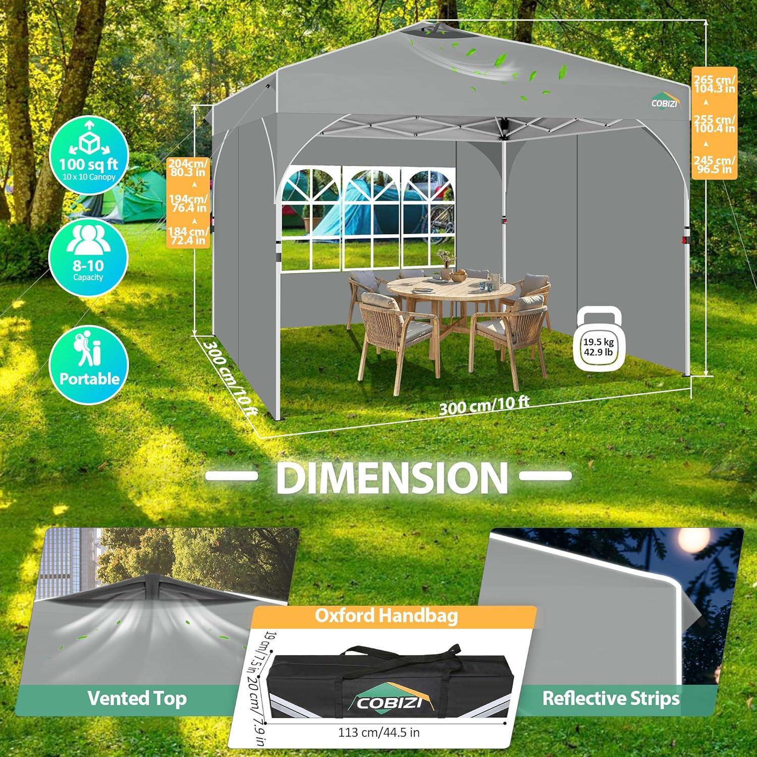 image:imageCOBIZI 10x20 Pop up Canopy Tent with 4 Sidewalls Outdoor Canopy Tent for Party with Push Center Lock amp Air Vent 2000mmWaterproof Gazebo Canopy UPF 50with 4 Sandbags12 Stakes amp 6 RopesBlackGray