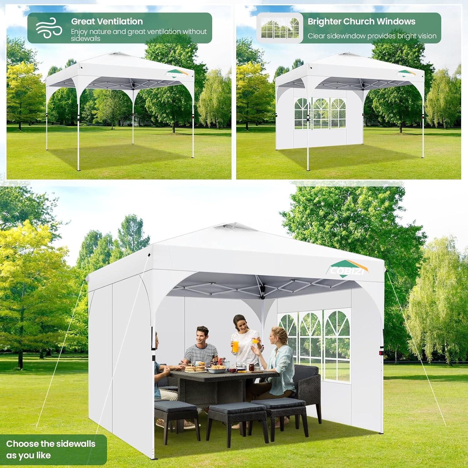 image:imageCOBIZI 10x20 Pop up Canopy Tent with 4 Sidewalls Outdoor Canopy Tent for Party with Push Center Lock amp Air Vent 2000mmWaterproof Gazebo Canopy UPF 50with 4 Sandbags12 Stakes amp 6 RopesBlackWhite