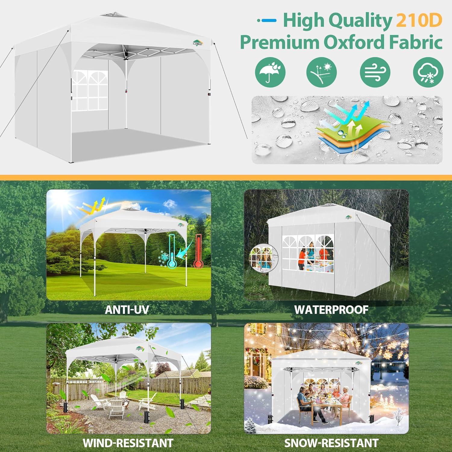 image:imageCOBIZI 10x20 Pop up Canopy Tent with 4 Sidewalls Outdoor Canopy Tent for Party with Push Center Lock amp Air Vent 2000mmWaterproof Gazebo Canopy UPF 50with 4 Sandbags12 Stakes amp 6 RopesBlackWhite