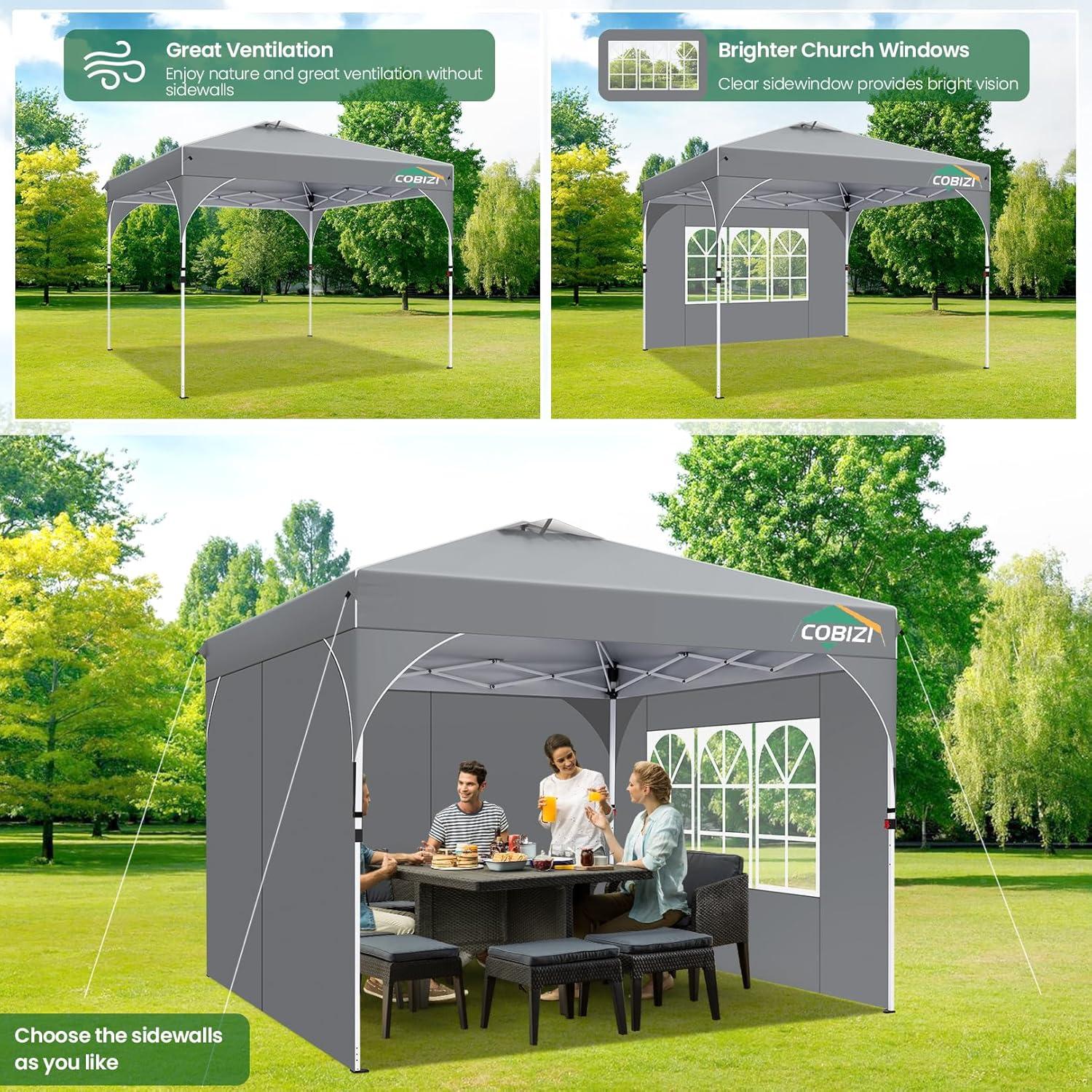 image:imageCOBIZI 10x20 Pop up Canopy Tent with 4 Sidewalls Outdoor Canopy Tent for Party with Push Center Lock amp Air Vent 2000mmWaterproof Gazebo Canopy UPF 50with 4 Sandbags12 Stakes amp 6 RopesBlackGray