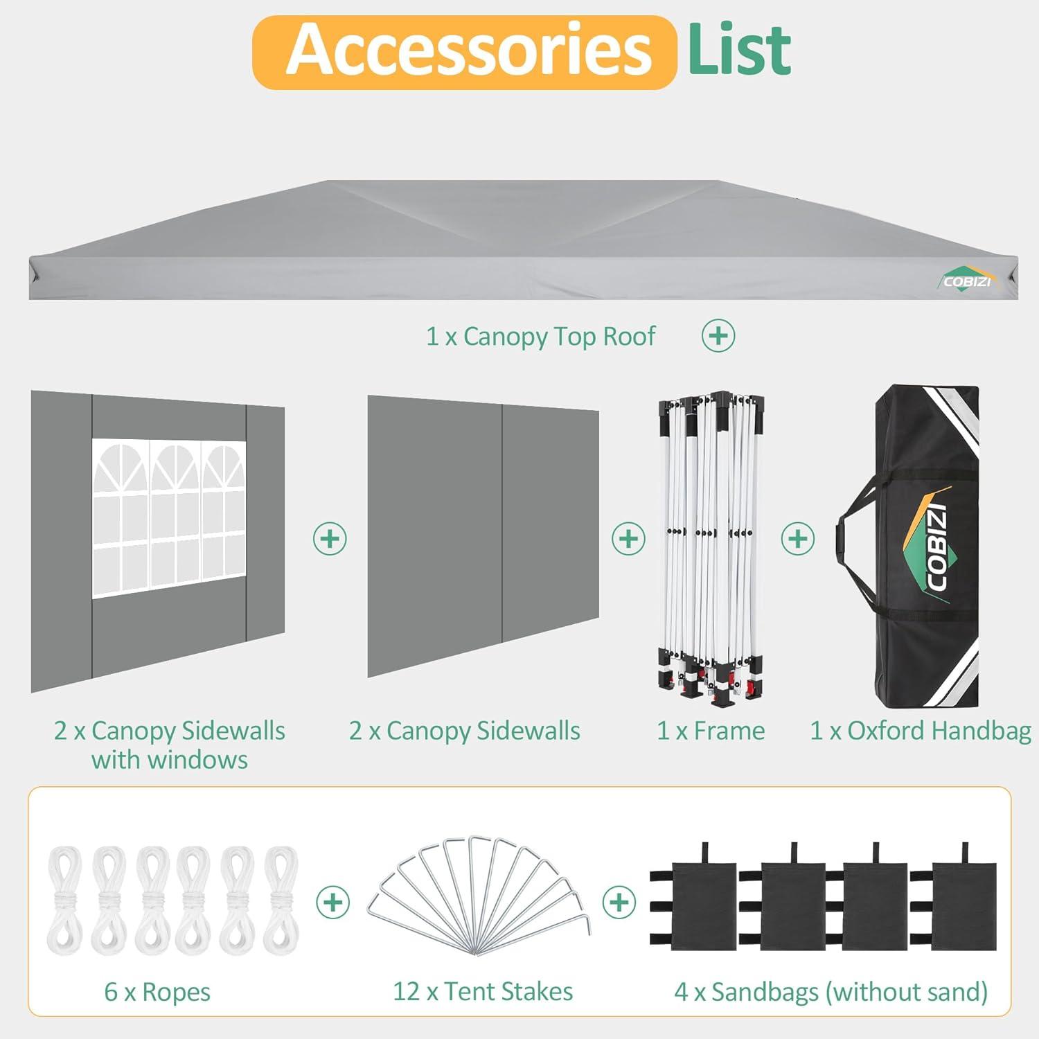 image:imageCOBIZI 10x20 Pop up Canopy Tent with 4 Sidewalls Outdoor Canopy Tent for Party with Push Center Lock amp Air Vent 2000mmWaterproof Gazebo Canopy UPF 50with 4 Sandbags12 Stakes amp 6 RopesBlackGray