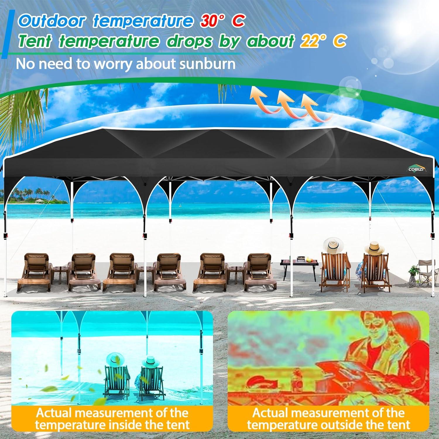 image:imageCOBIZI 10x20 Pop up Canopy Tent with 4 Sidewalls Outdoor Canopy Tent for Party with Push Center Lock amp Air Vent 2000mmWaterproof Gazebo Canopy UPF 50with 4 Sandbags12 Stakes amp 6 RopesBlackBlack