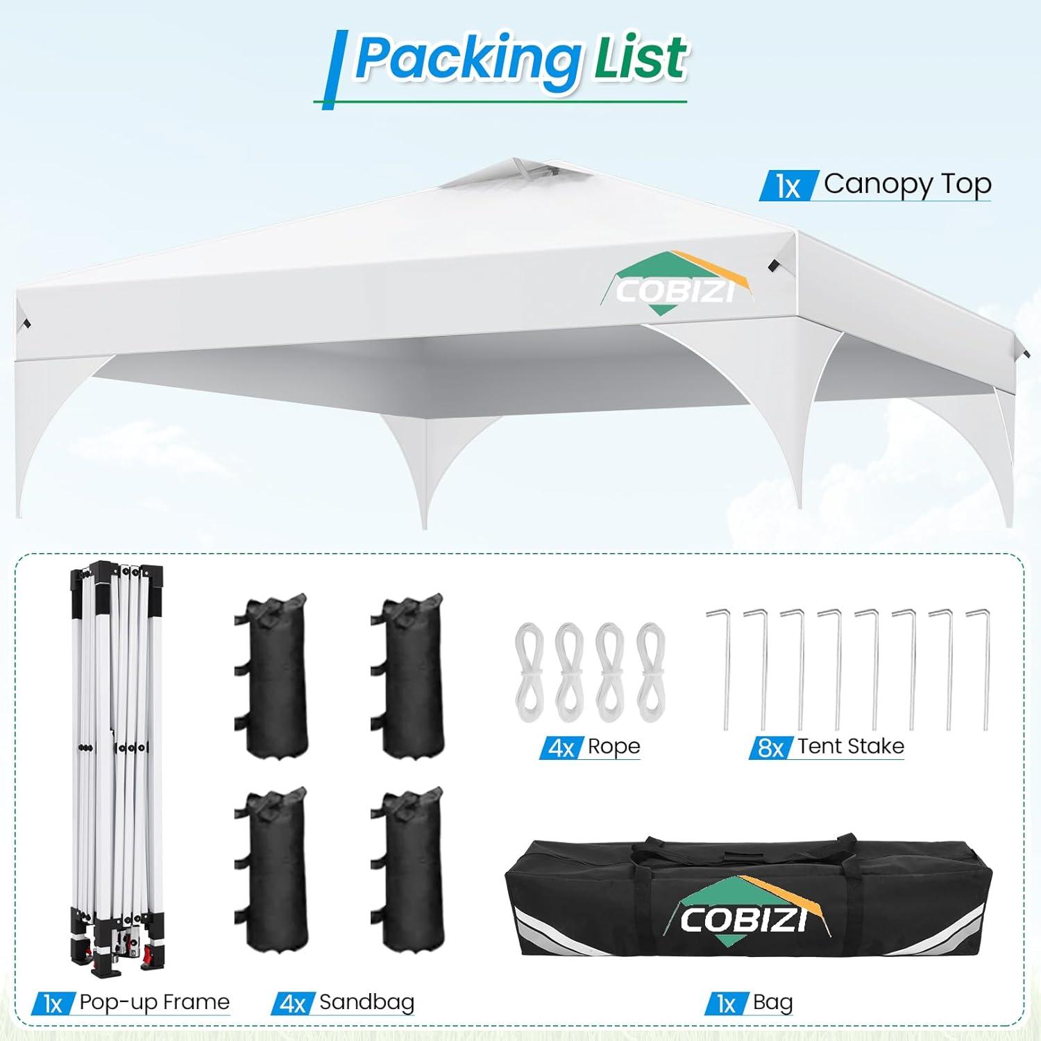 image:imageCOBIZI 10x20 Pop up Canopy Tent with 4 Sidewalls Outdoor Canopy Tent for Party with Push Center Lock amp Air Vent 2000mmWaterproof Gazebo Canopy UPF 50with 4 Sandbags12 Stakes amp 6 RopesBlackWhite