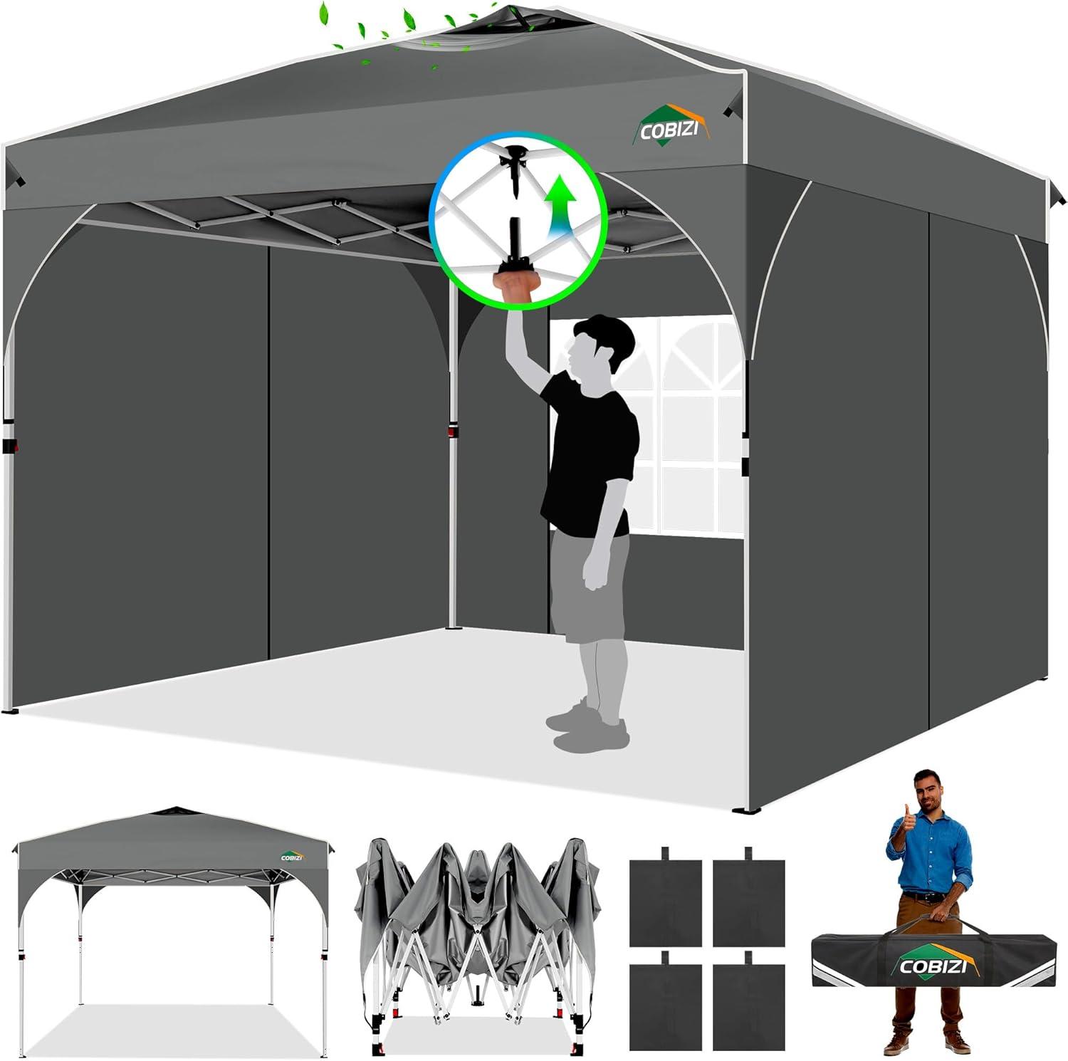 image:imageCOBIZI 10x20 Pop up Canopy Tent with 4 Sidewalls Outdoor Canopy Tent for Party with Push Center Lock amp Air Vent 2000mmWaterproof Gazebo Canopy UPF 50with 4 Sandbags12 Stakes amp 6 RopesBlackGray
