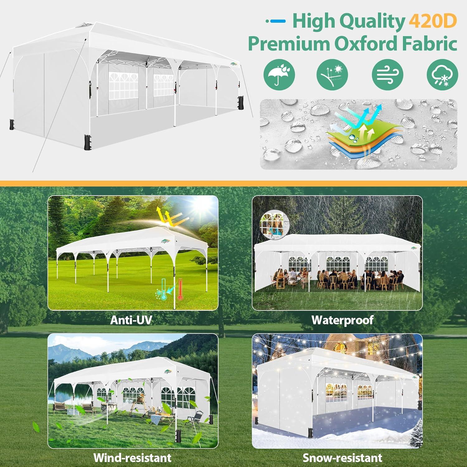 image:imageCOBIZI 10x20 Pop up Canopy Tent with 4 Sidewalls Outdoor Canopy Tent for Party with Push Center Lock amp Air Vent 2000mmWaterproof Gazebo Canopy UPF 50with 4 Sandbags12 Stakes amp 6 RopesBlackWhite