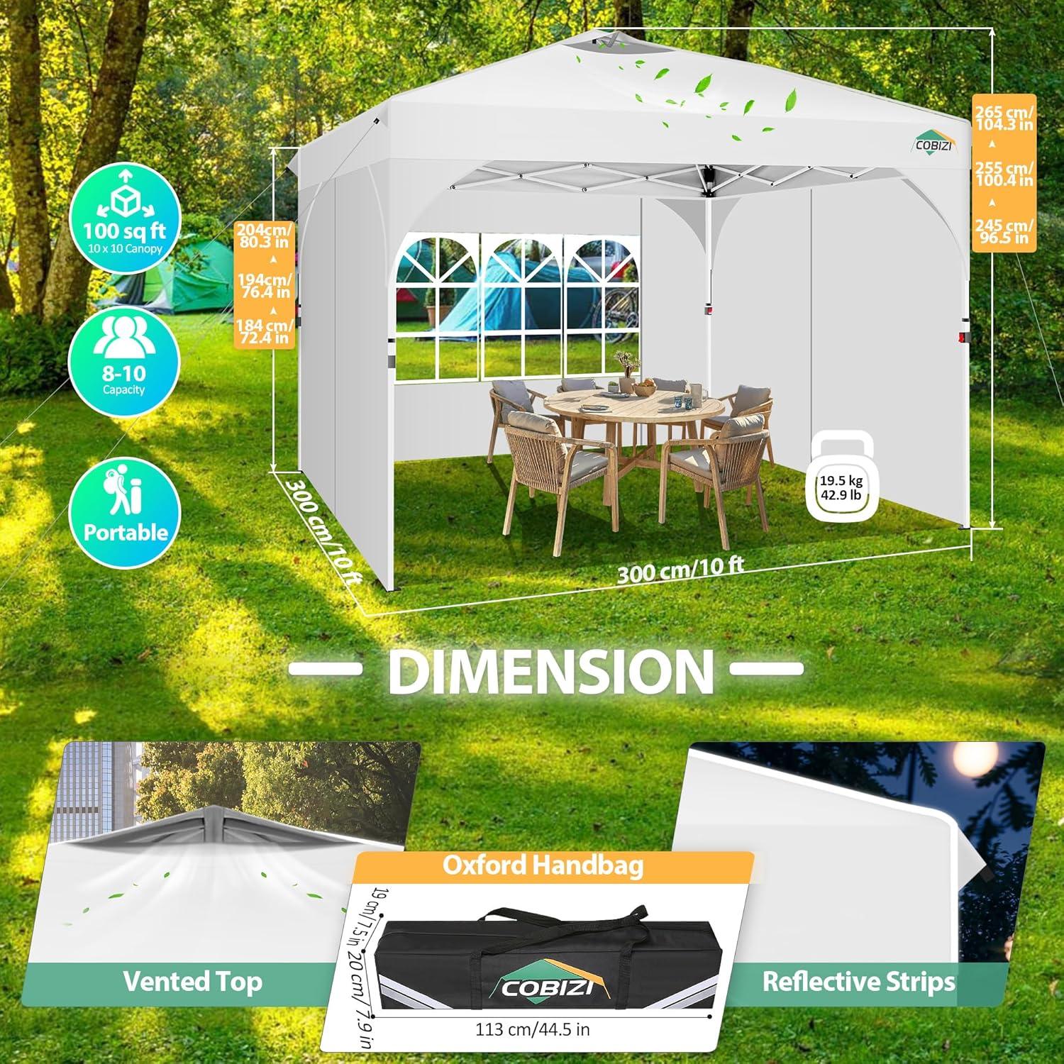 image:imageCOBIZI 10x20 Pop up Canopy Tent with 4 Sidewalls Outdoor Canopy Tent for Party with Push Center Lock amp Air Vent 2000mmWaterproof Gazebo Canopy UPF 50with 4 Sandbags12 Stakes amp 6 RopesBlackWhite