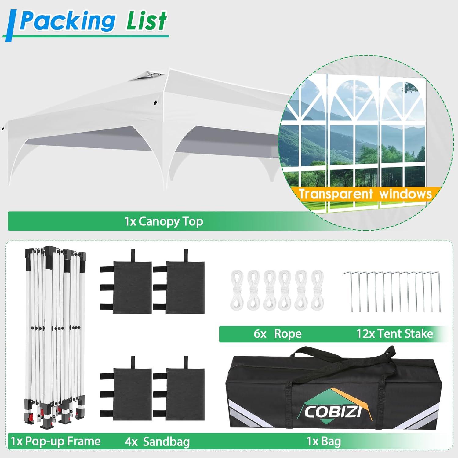 image:imageCOBIZI 10x20 Pop up Canopy Tent with 4 Sidewalls Outdoor Canopy Tent for Party with Push Center Lock amp Air Vent 2000mmWaterproof Gazebo Canopy UPF 50with 4 Sandbags12 Stakes amp 6 RopesBlackWhite