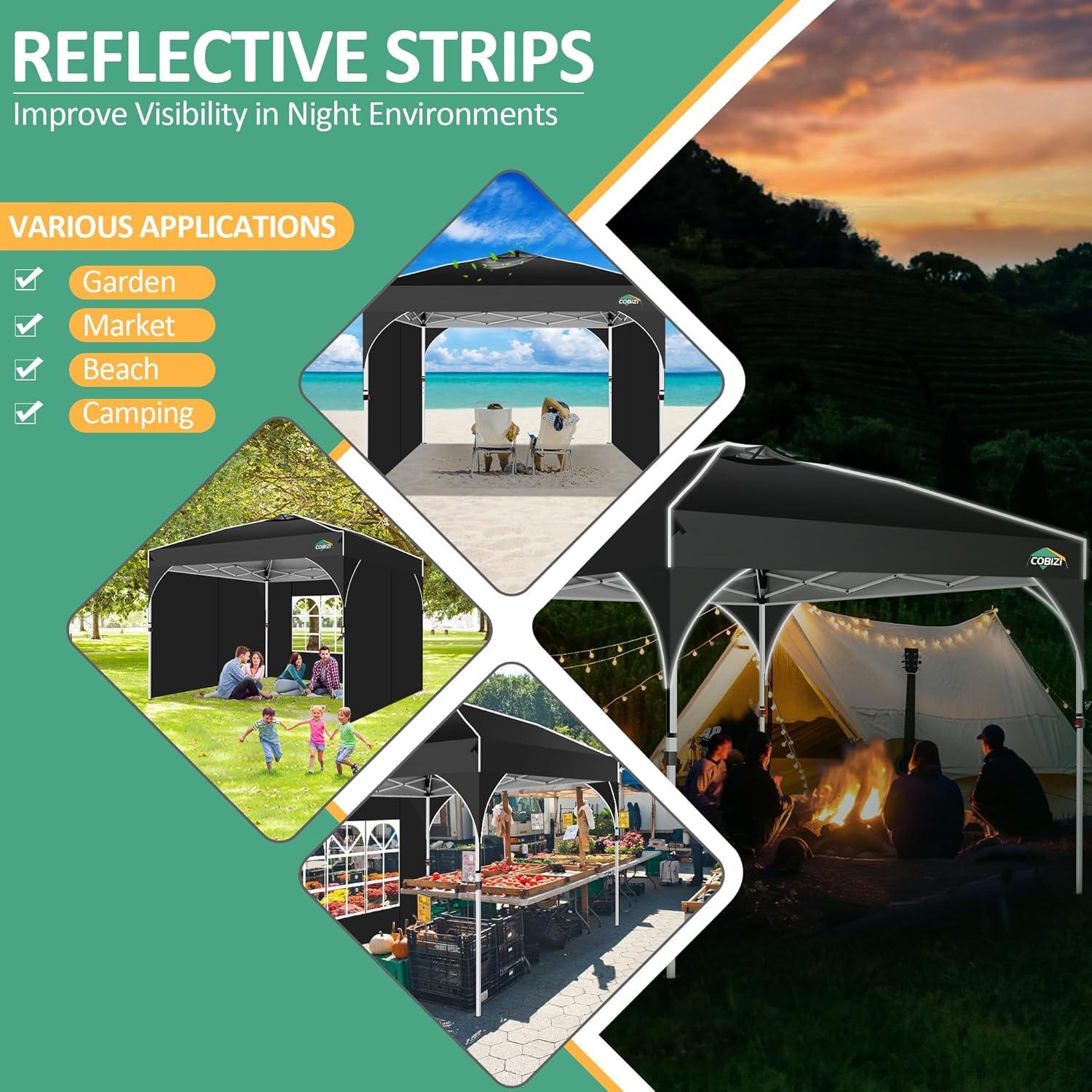 image:imageCOBIZI 10x20 Pop up Canopy Tent with 4 Sidewalls Outdoor Canopy Tent for Party with Push Center Lock amp Air Vent 2000mmWaterproof Gazebo Canopy UPF 50with 4 Sandbags12 Stakes amp 6 RopesBlackBlack