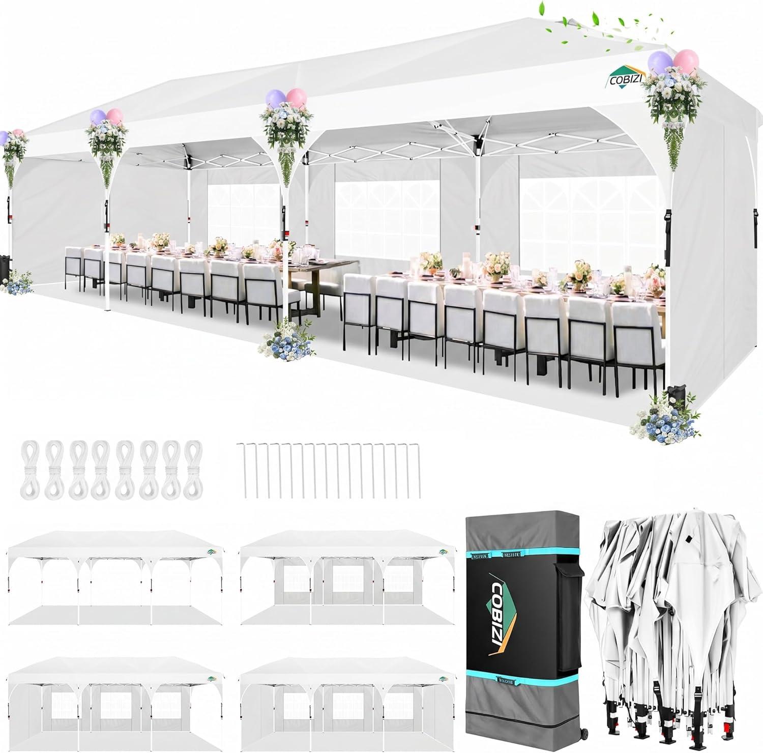 image:imageCOBIZI 10x20 Pop up Canopy Tent with 4 Sidewalls Outdoor Canopy Tent for Party with Push Center Lock amp Air Vent 2000mmWaterproof Gazebo Canopy UPF 50with 4 Sandbags12 Stakes amp 6 RopesBlackWhite