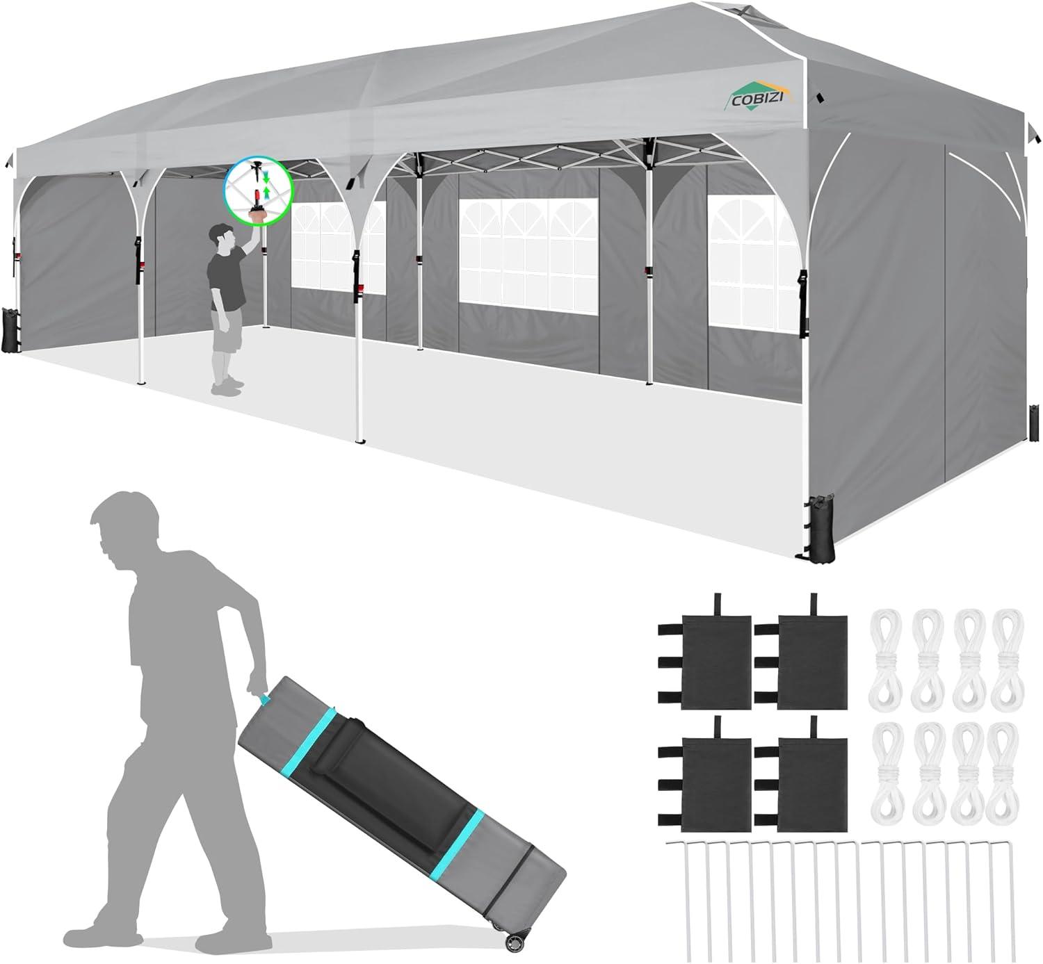 image:imageCOBIZI 10x20 Pop up Canopy Tent with 4 Sidewalls Outdoor Canopy Tent for Party with Push Center Lock amp Air Vent 2000mmWaterproof Gazebo Canopy UPF 50with 4 Sandbags12 Stakes amp 6 RopesBlackGray