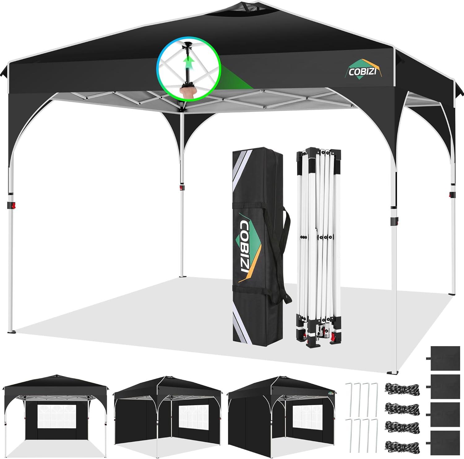 image:imageCOBIZI 10x20 Pop up Canopy Tent with 4 Sidewalls Outdoor Canopy Tent for Party with Push Center Lock amp Air Vent 2000mmWaterproof Gazebo Canopy UPF 50with 4 Sandbags12 Stakes amp 6 RopesBlackBlack