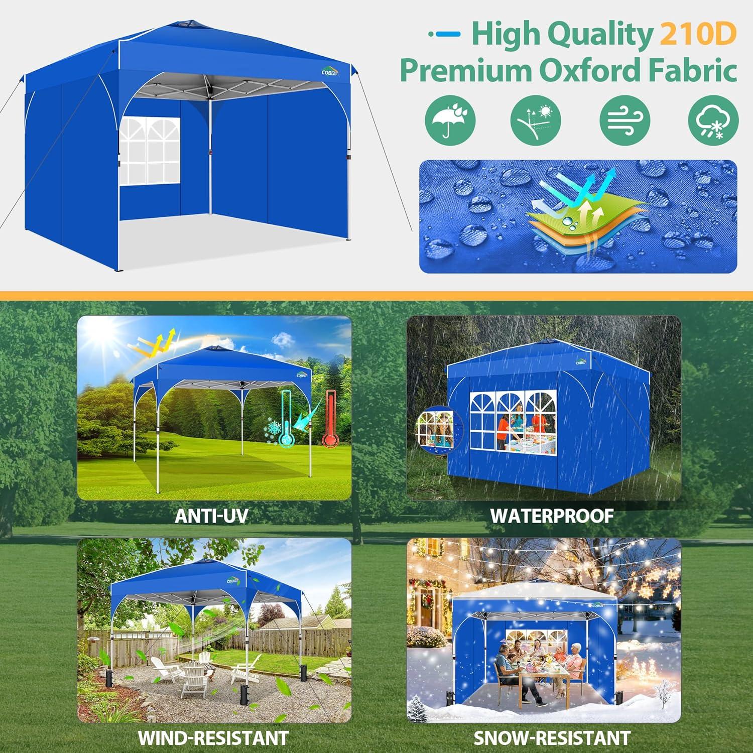 image:imageCOBIZI 10x20 Pop up Canopy Tent with 4 Sidewalls Outdoor Canopy Tent for Party with Push Center Lock amp Air Vent 2000mmWaterproof Gazebo Canopy UPF 50with 4 Sandbags12 Stakes amp 6 RopesBlackBlue