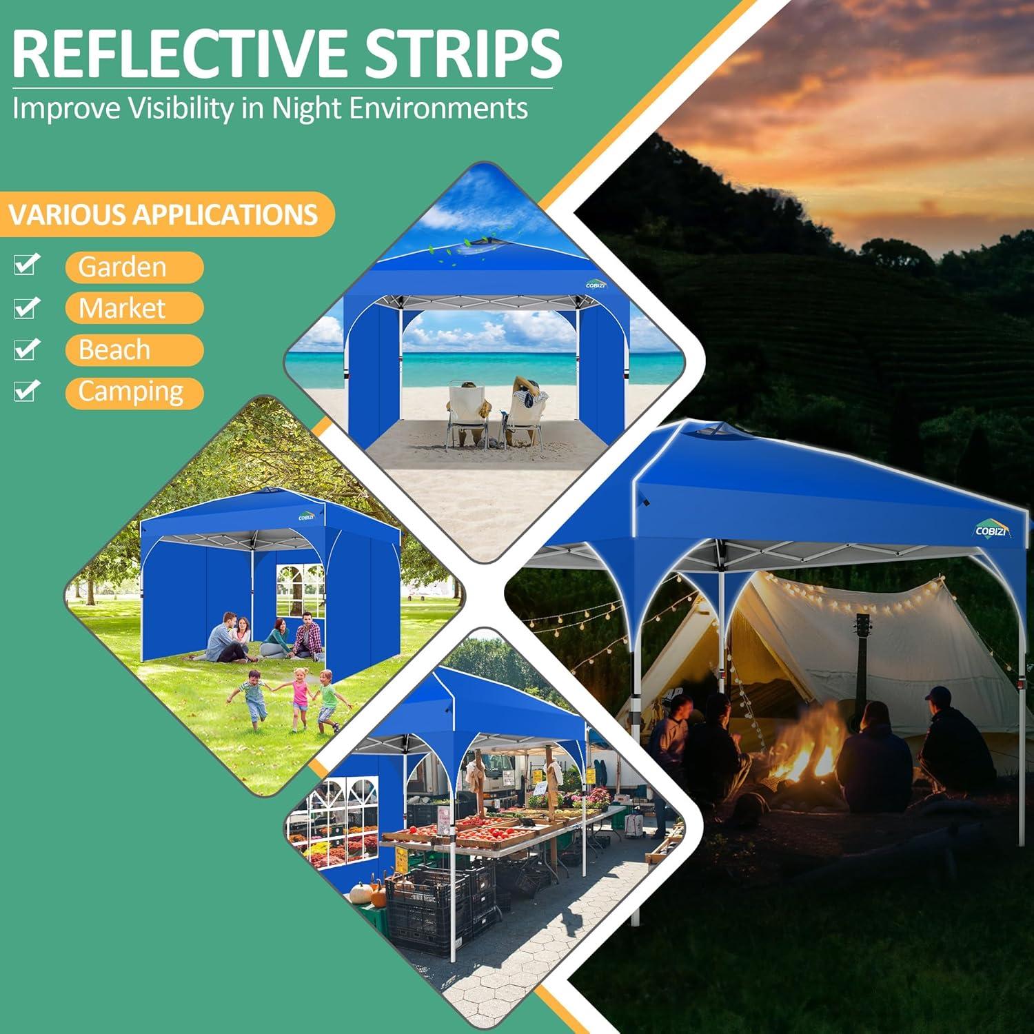 image:imageCOBIZI 10x20 Pop up Canopy Tent with 4 Sidewalls Outdoor Canopy Tent for Party with Push Center Lock amp Air Vent 2000mmWaterproof Gazebo Canopy UPF 50with 4 Sandbags12 Stakes amp 6 RopesBlackBlue