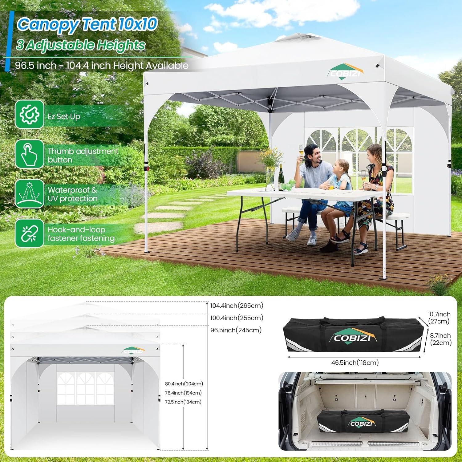 image:imageCOBIZI 10x20 Pop up Canopy Tent with 4 Sidewalls Outdoor Canopy Tent for Party with Push Center Lock amp Air Vent 2000mmWaterproof Gazebo Canopy UPF 50with 4 Sandbags12 Stakes amp 6 RopesBlackWhite