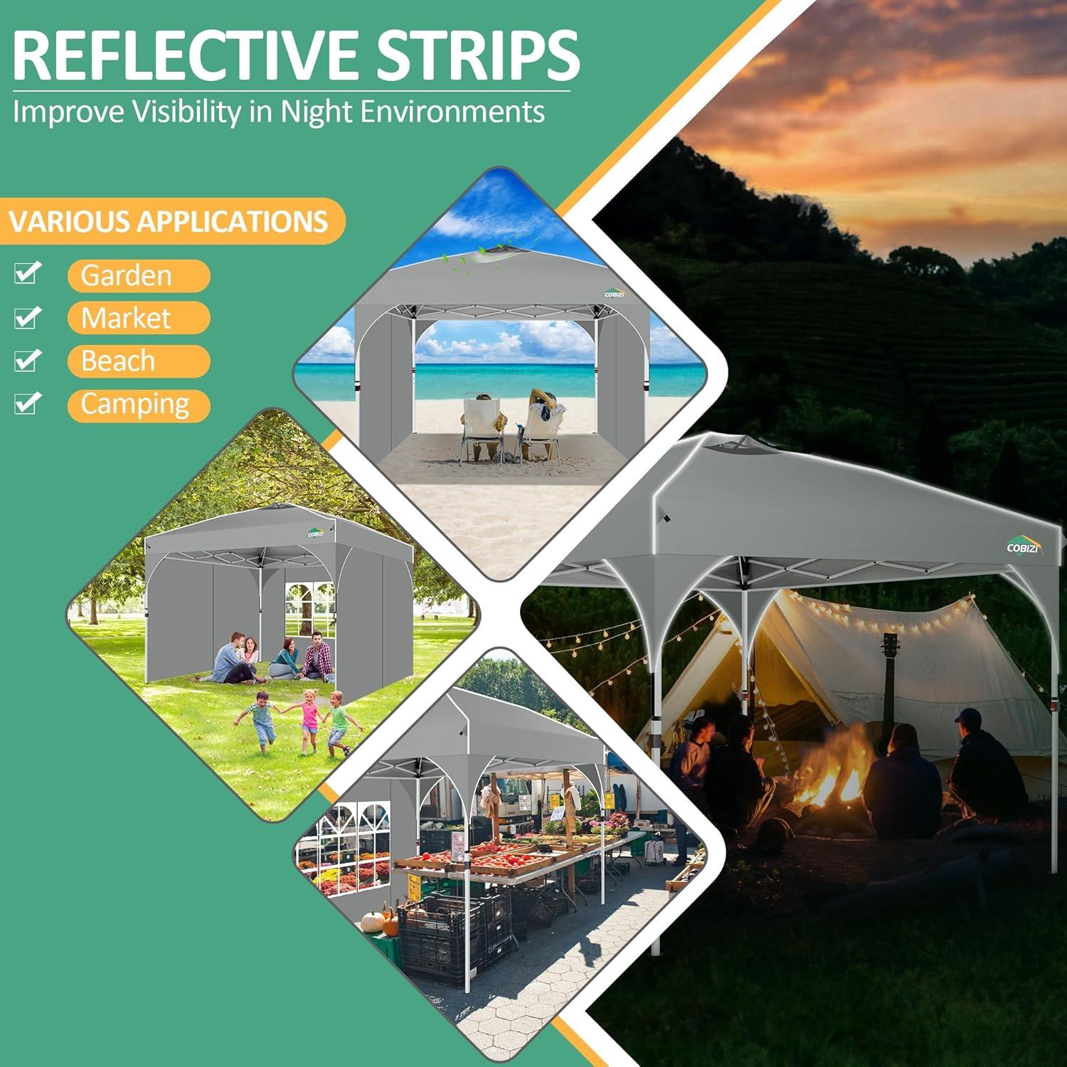 image:imageCOBIZI 10x20 Pop up Canopy Tent with 4 Sidewalls Outdoor Canopy Tent for Party with Push Center Lock amp Air Vent 2000mmWaterproof Gazebo Canopy UPF 50with 4 Sandbags12 Stakes amp 6 RopesBlackGray