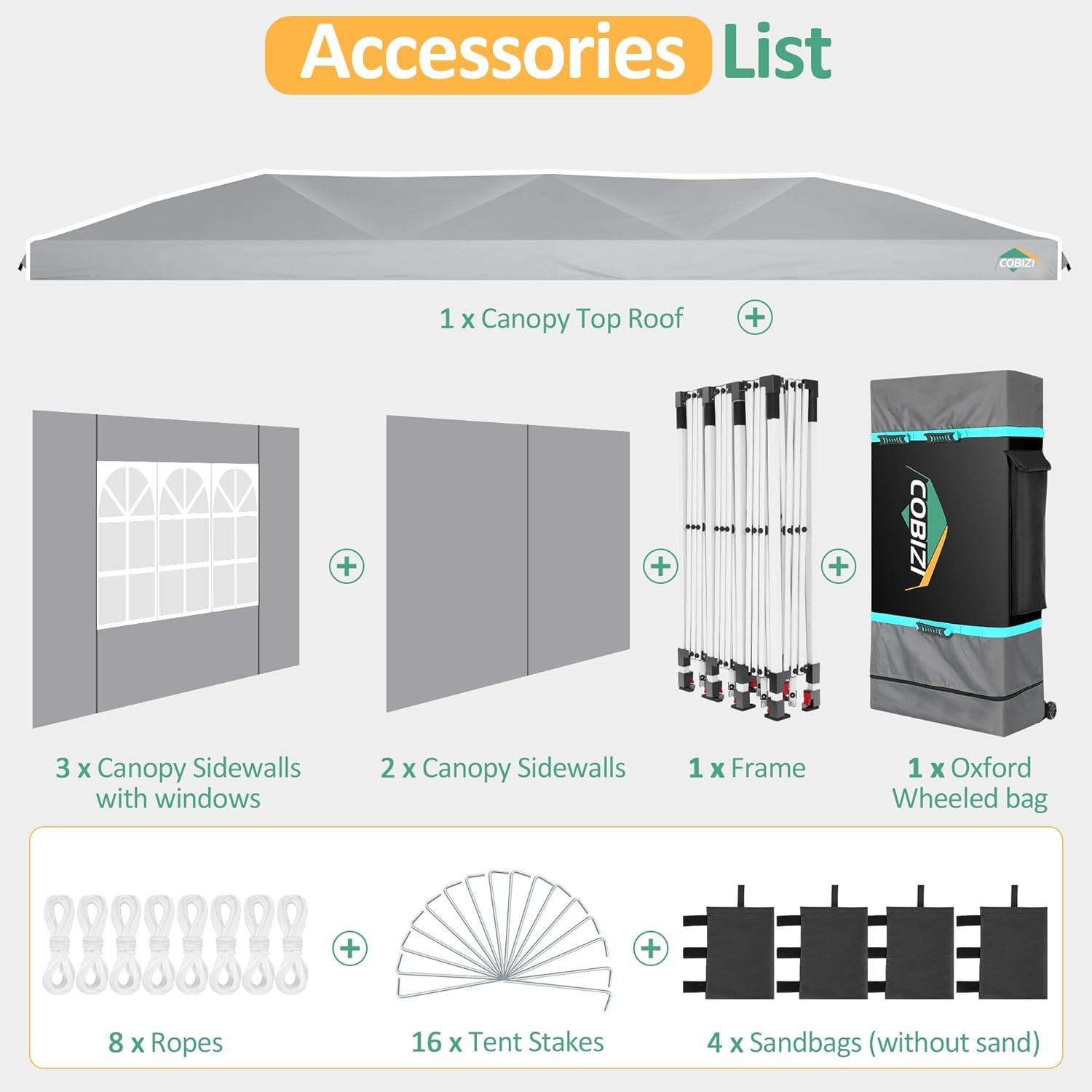 image:imageCOBIZI 10x20 Pop up Canopy Tent with 4 Sidewalls Outdoor Canopy Tent for Party with Push Center Lock amp Air Vent 2000mmWaterproof Gazebo Canopy UPF 50with 4 Sandbags12 Stakes amp 6 RopesBlackGray