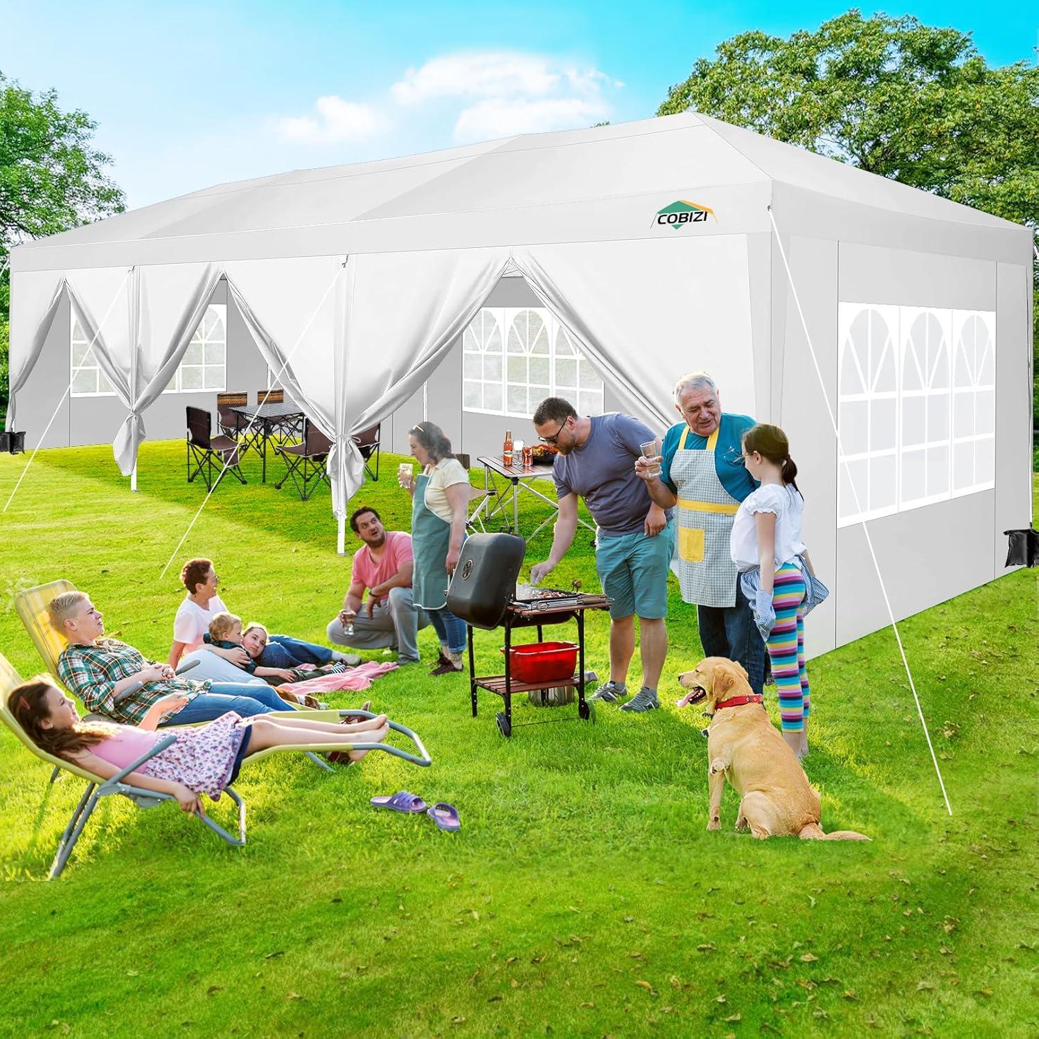 image:imageCOBIZI 10x30 Canopy Party Tent with 8 Walls 10x30 Pop Up Canopy for Parties Waterproof UPF 50 Outdoor Commercial Event Tent for Party Backyard Gazebo Canopy with Sidewalls amp SandbagsWhite10x30ft