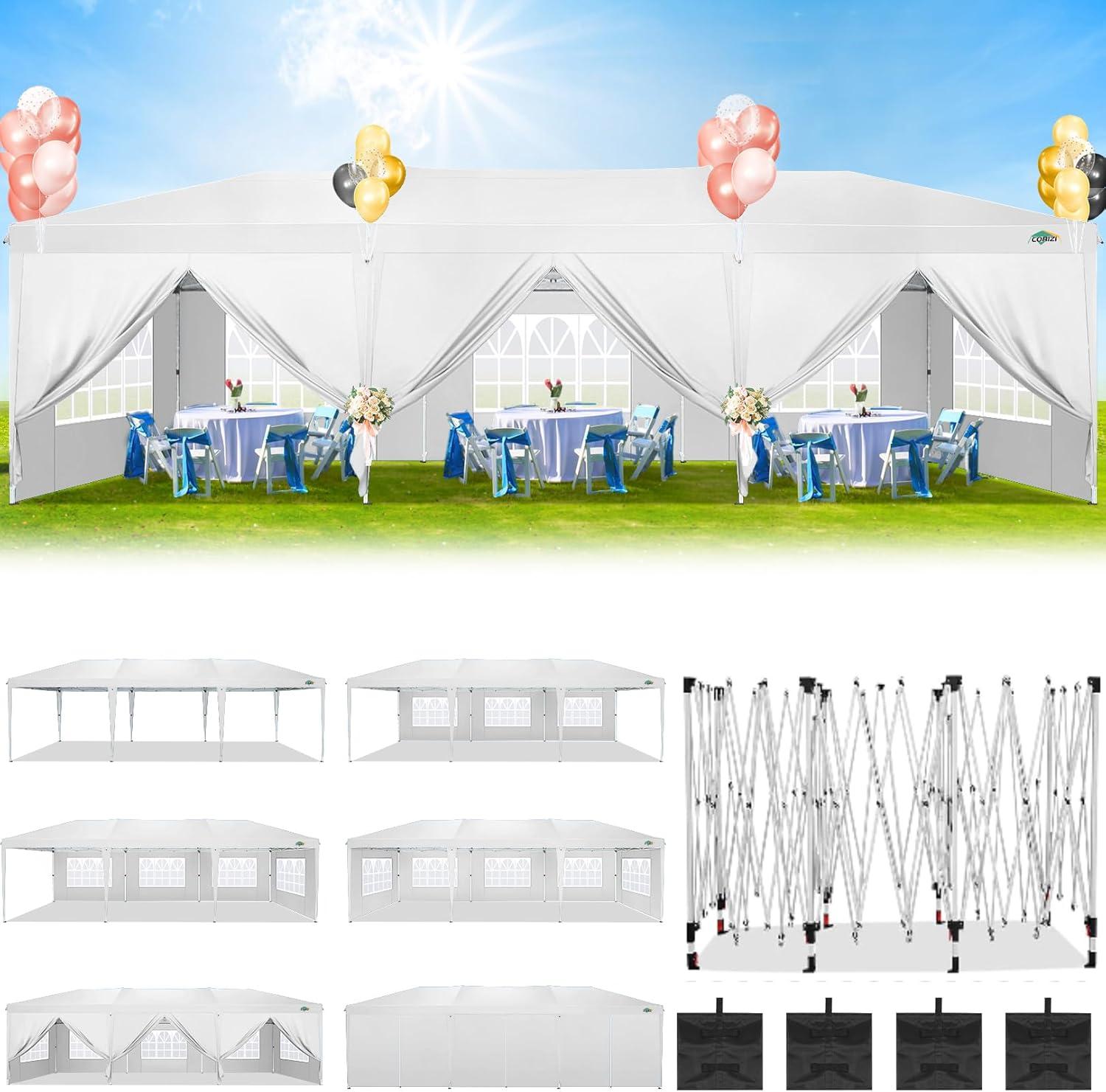 image:imageCOBIZI 10x30 Canopy Party Tent with 8 Walls 10x30 Pop Up Canopy for Parties Waterproof UPF 50 Outdoor Commercial Event Tent for Party Backyard Gazebo Canopy with Sidewalls amp SandbagsWhite10x30ft