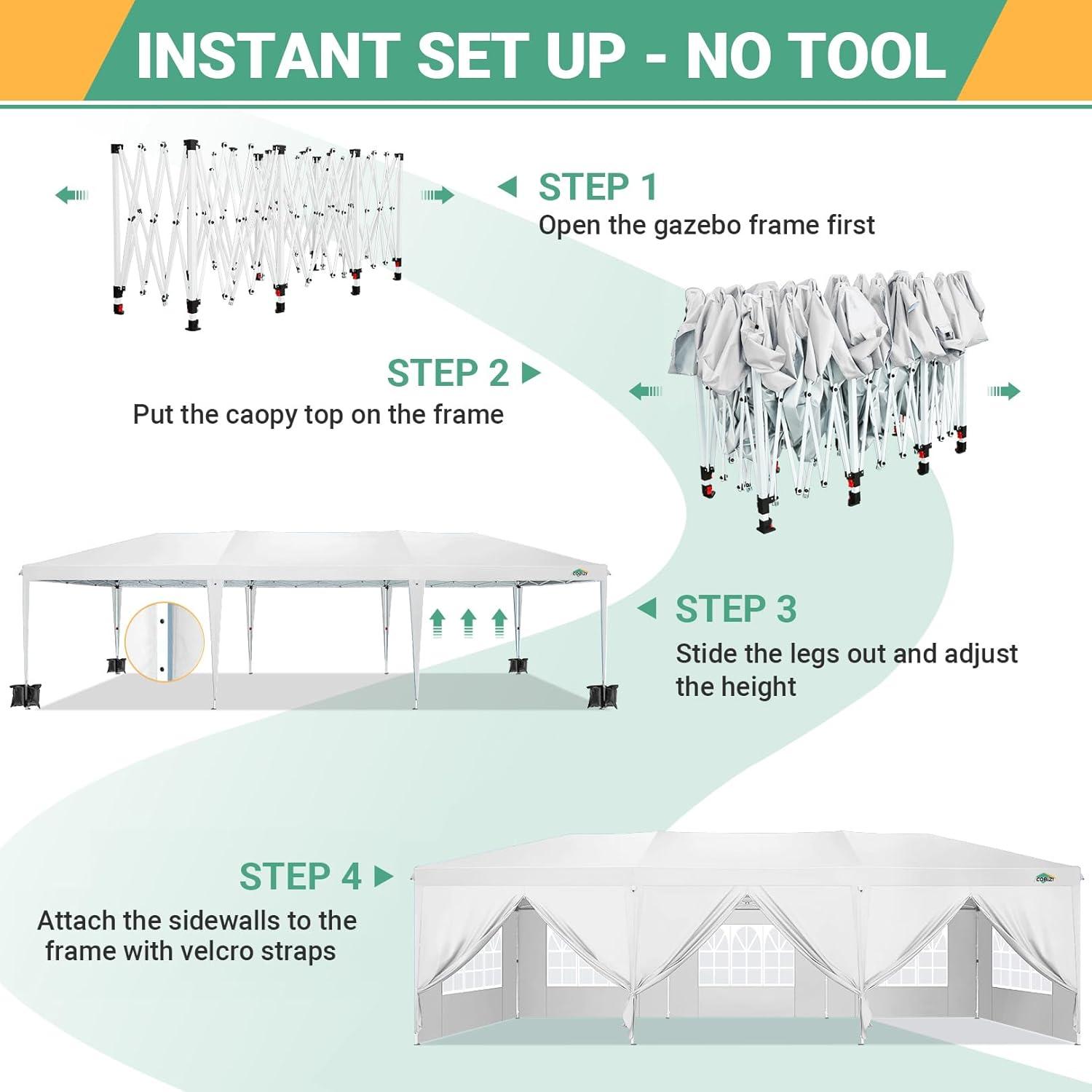 image:imageCOBIZI 10x30 Canopy Party Tent with 8 Walls 10x30 Pop Up Canopy for Parties Waterproof UPF 50 Outdoor Commercial Event Tent for Party Backyard Gazebo Canopy with Sidewalls amp SandbagsWhite10x30ft