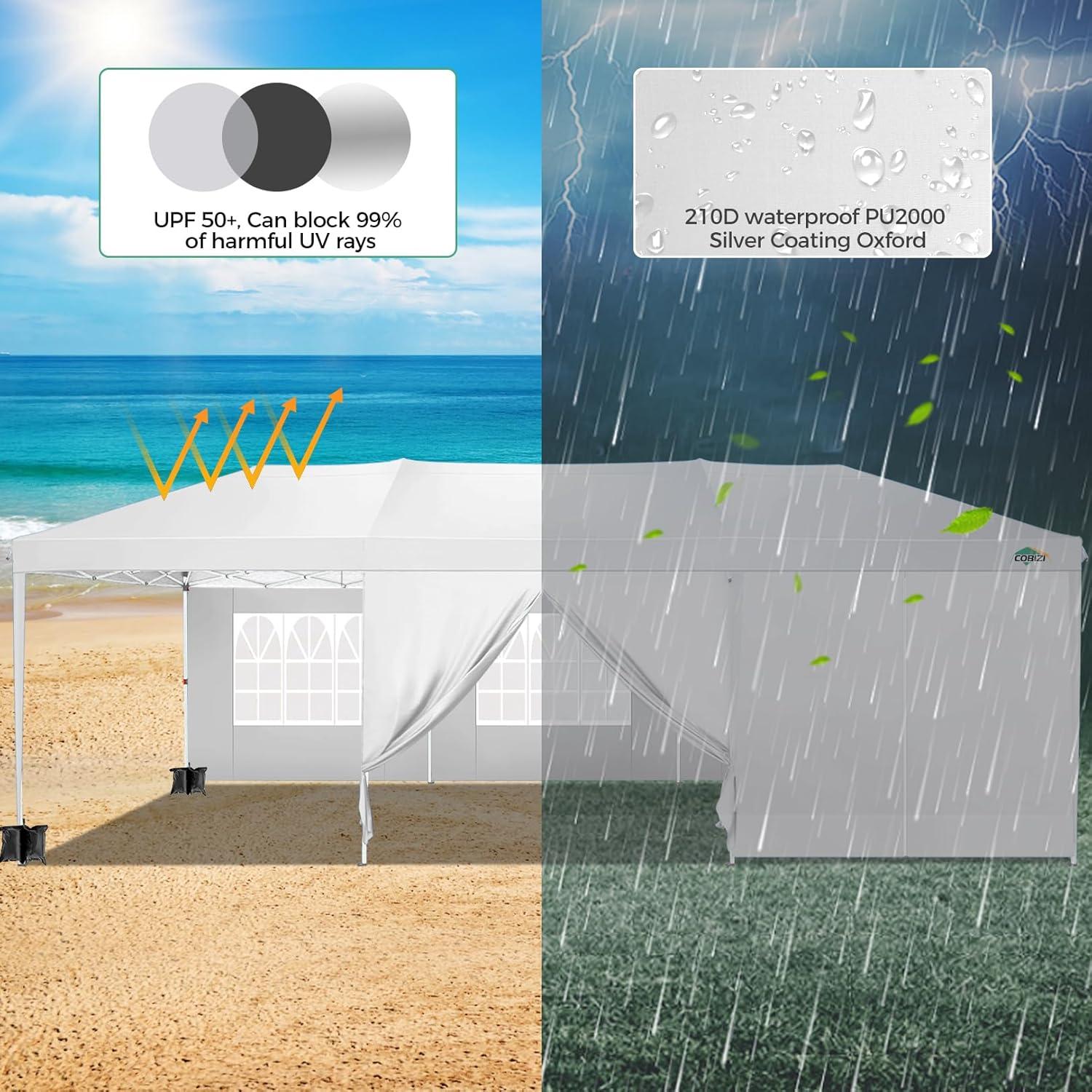 image:imageCOBIZI 10x30 Canopy Party Tent with 8 Walls 10x30 Pop Up Canopy for Parties Waterproof UPF 50 Outdoor Commercial Event Tent for Party Backyard Gazebo Canopy with Sidewalls amp SandbagsWhite10x30ft