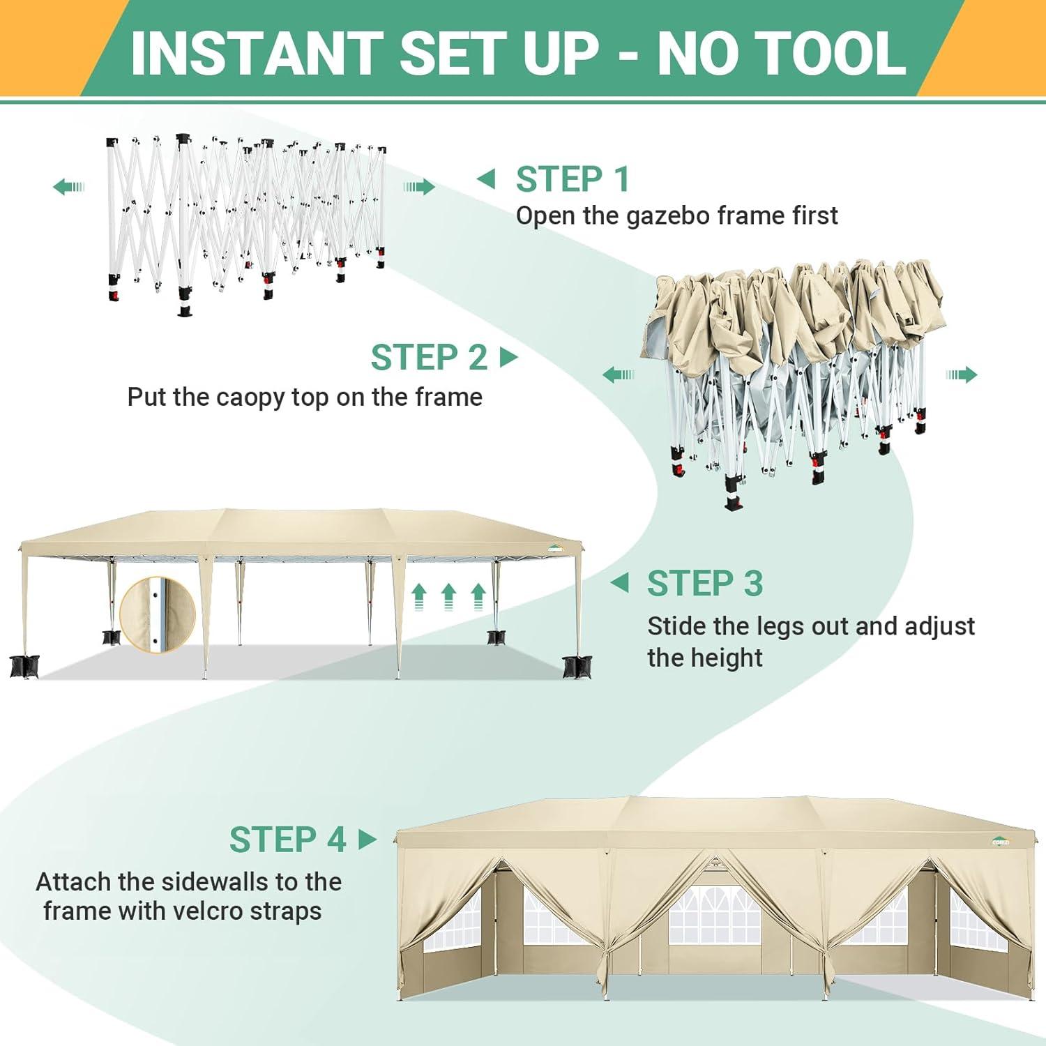 image:imageCOBIZI 10x30 Canopy Party Tent with 8 Walls 10x30 Pop Up Tent for Parties Waterproof UPF 50 Outdoor Commercial Event for Party Backyard Gazebo Canopy with Sidewalls amp SandbagsKhaki10x30ft