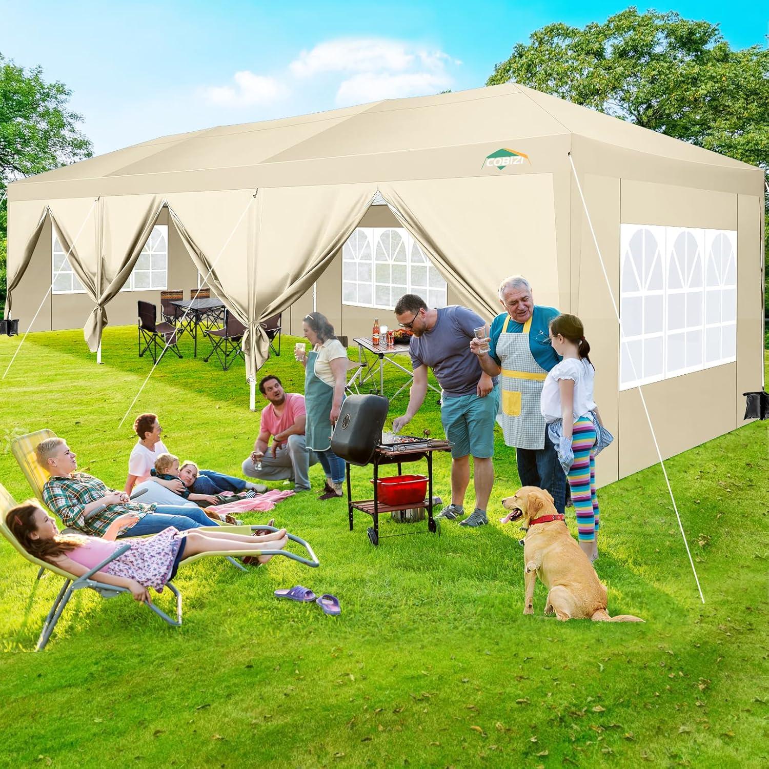 image:imageCOBIZI 10x30 Canopy Party Tent with 8 Walls 10x30 Pop Up Tent for Parties Waterproof UPF 50 Outdoor Commercial Event for Party Backyard Gazebo Canopy with Sidewalls amp SandbagsKhaki10x30ft