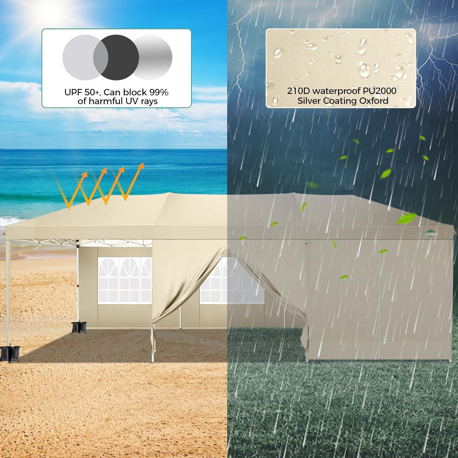 image:imageCOBIZI 10x30 Canopy Party Tent with 8 Walls 10x30 Pop Up Tent for Parties Waterproof UPF 50 Outdoor Commercial Event for Party Backyard Gazebo Canopy with Sidewalls amp SandbagsKhaki10x30ft