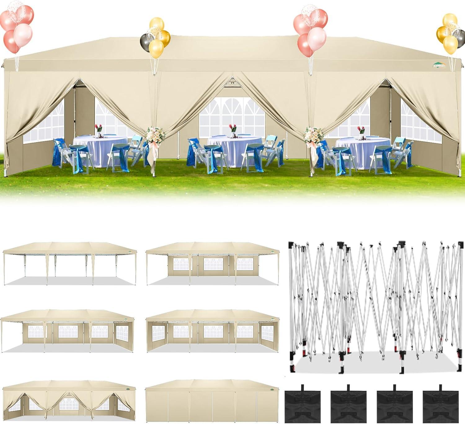 image:imageCOBIZI 10x30 Canopy Party Tent with 8 Walls 10x30 Pop Up Tent for Parties Waterproof UPF 50 Outdoor Commercial Event for Party Backyard Gazebo Canopy with Sidewalls amp SandbagsKhaki10x30ft