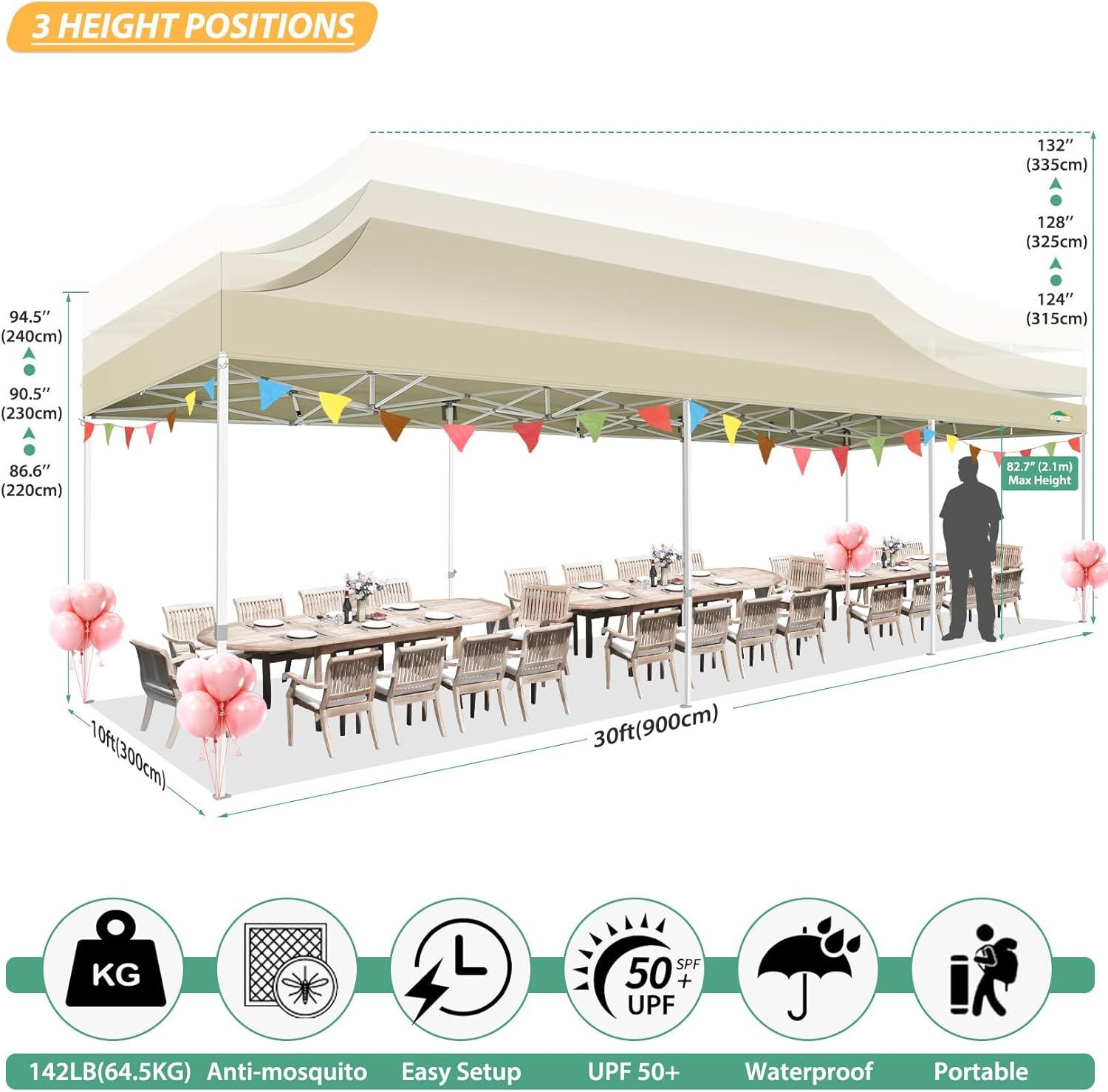 image:imageCOBIZI 10x30 Canopy Tent with 8 SidewallsHeavy Duty Pop up Canopy Party Tent with Mosquito NettingEasy up Screen Canopy for Parties Wedding Outdoor Patio with Roller BagSandbagBlackKhaki
