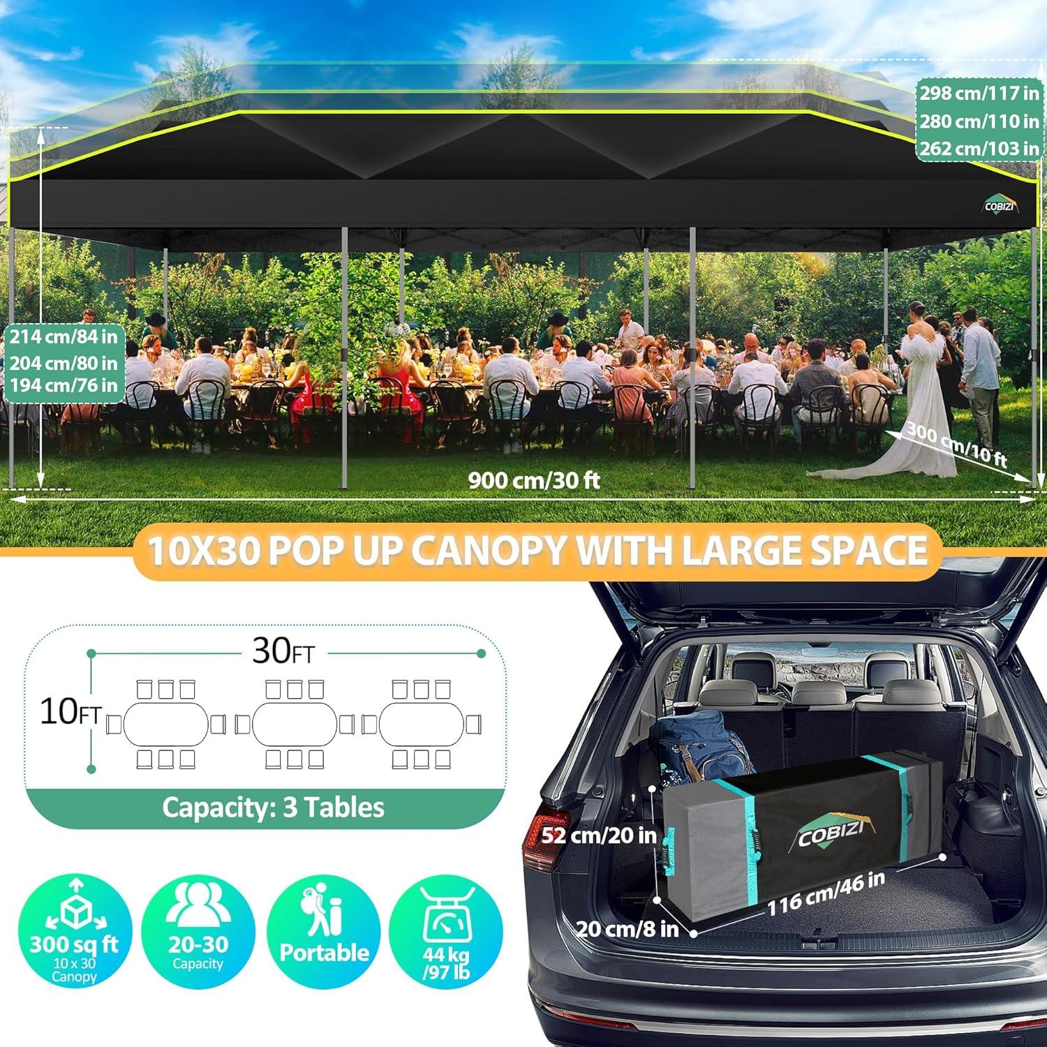image:imageCOBIZI 10x30 Pop Up Canopy Tent with Air Vent EZ Pop Up Party 10x30 Canopy Tent Waterproof and UPF50Outdoor Canopy Tent for Parties Wedding Eventswith Roller Bag SandbagsBlack