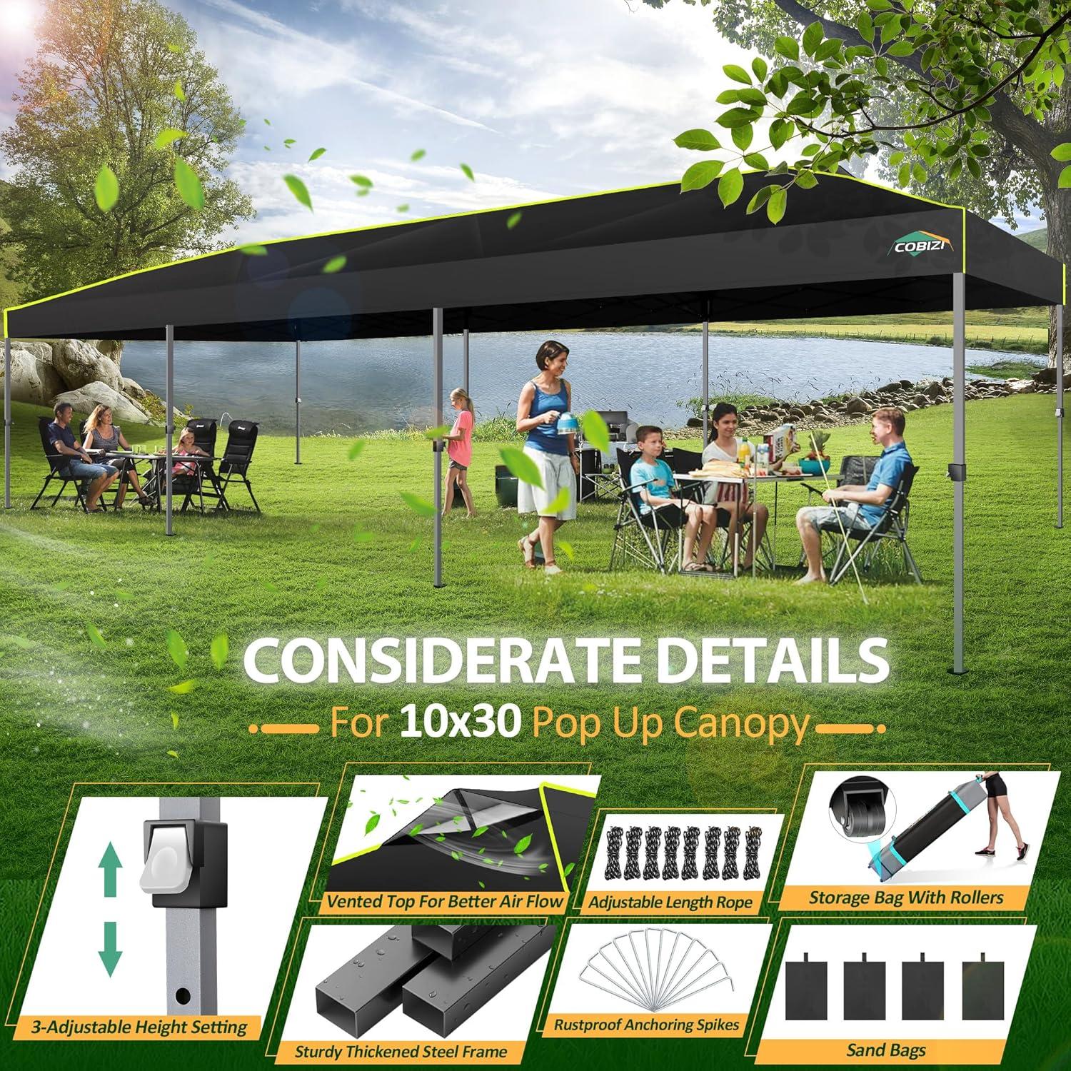 image:imageCOBIZI 10x30 Pop Up Canopy Tent with Air Vent EZ Pop Up Party 10x30 Canopy Tent Waterproof and UPF50Outdoor Canopy Tent for Parties Wedding Eventswith Roller Bag SandbagsBlack