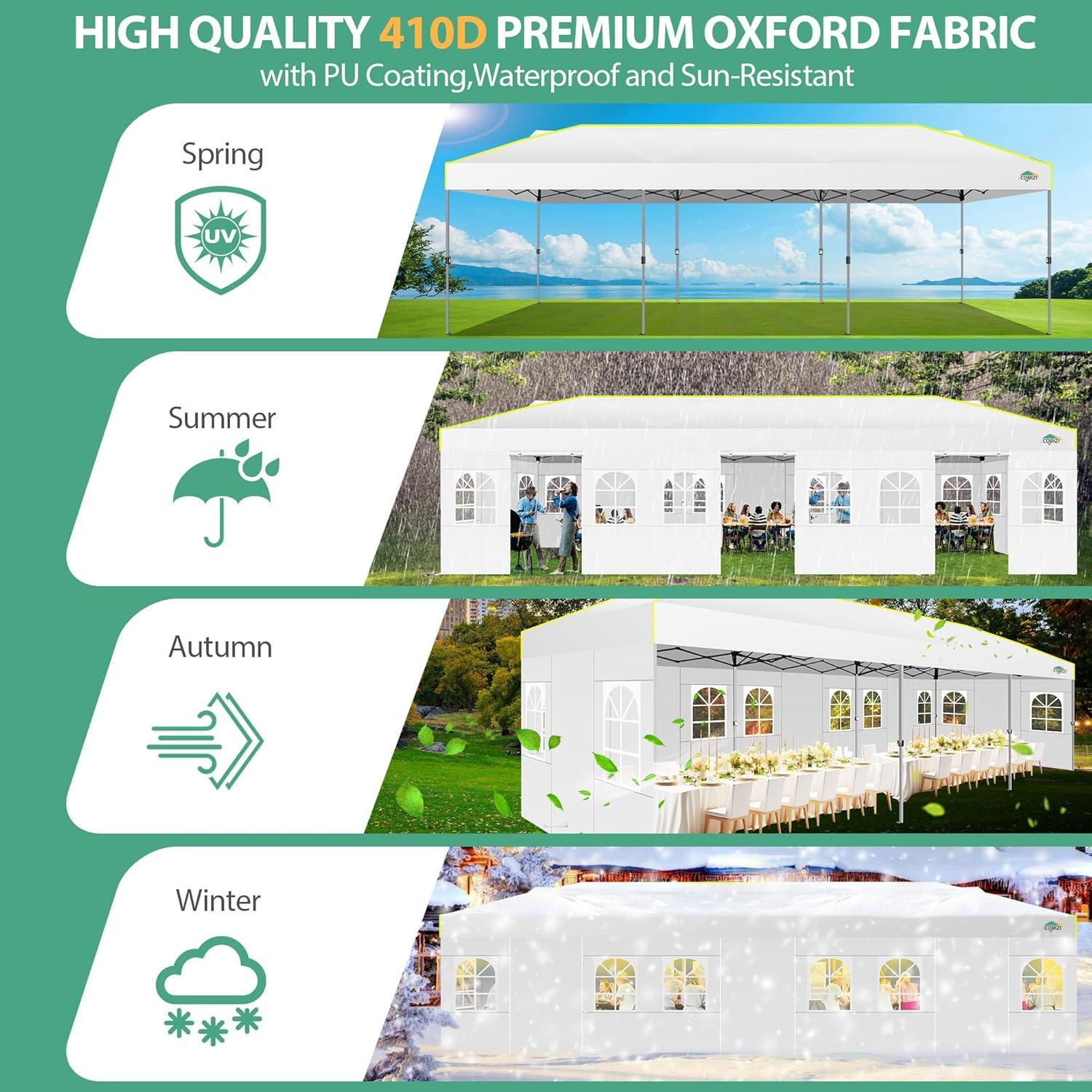 image:imageCOBIZI 10x30 Pop Up Canopy Tent with Sidewalls Windproof Waterproof Gazebo for Parties Weddings amp Events UPF 50 Sun Protection Wheeled Bag Sandbag Stake Rope White