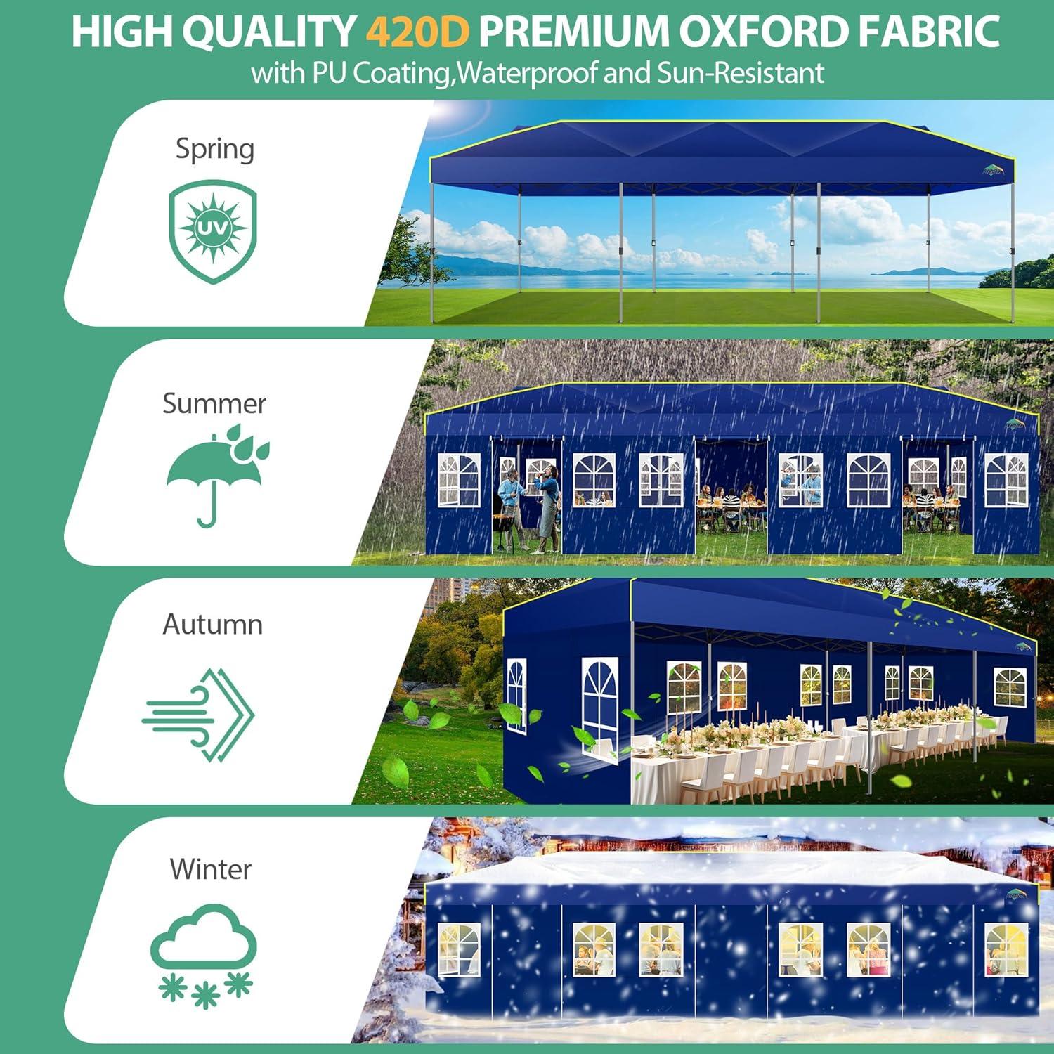 image:imageCOBIZI 10x30 Pop Up Canopy Tent with Sidewalls 10x30 Party Tent Outdoor Wedding Event Tent for Parties UPF 50 Windproof Waterproof Gazebo with Air Vent Wheeled Bag Sandbag Stake RopeNavy Blue
