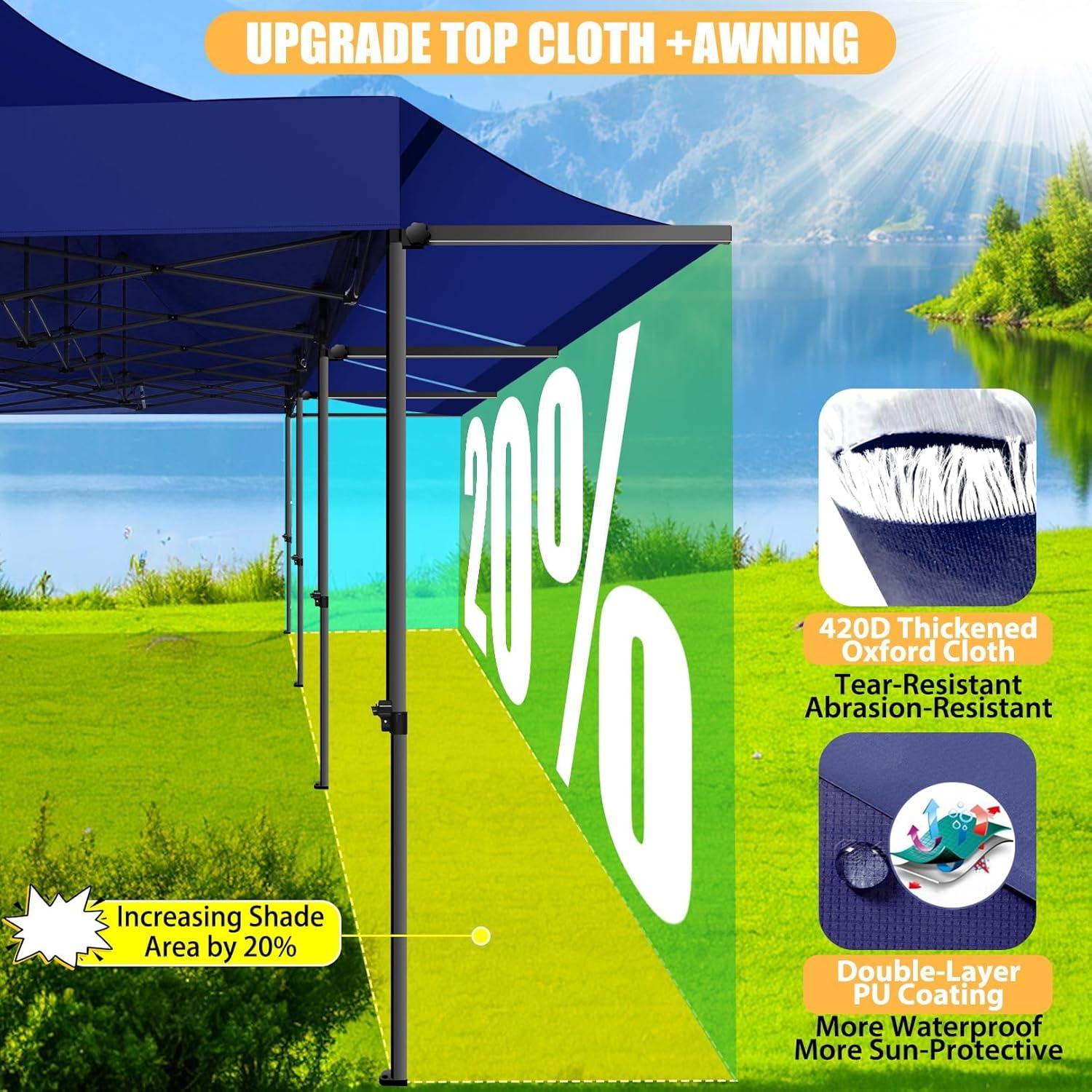 image:imageCOBIZI 10x30 Pop Up Canopy Tent with Sidewalls Heavy Duty 10x30 Party Tent Easy up Canopy UPF 50 Waterproof Commercial Outdoor Backyard Vendors Tents Gazebo with Roller Bag 10 x 30 ftDark Blue