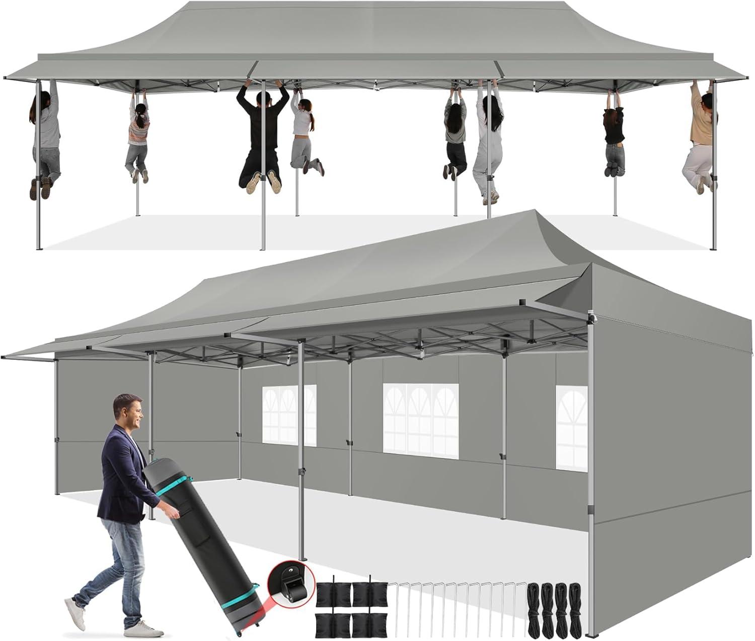 image:imageCOBIZI 10x30 Pop Up Canopy Tent with Sidewalls Heavy Duty 10x30 Party Tent Easy up Canopy UPF 50 Waterproof Commercial Outdoor Backyard Vendors Tents Gazebo with Roller Bag 10 x 30 ftGray